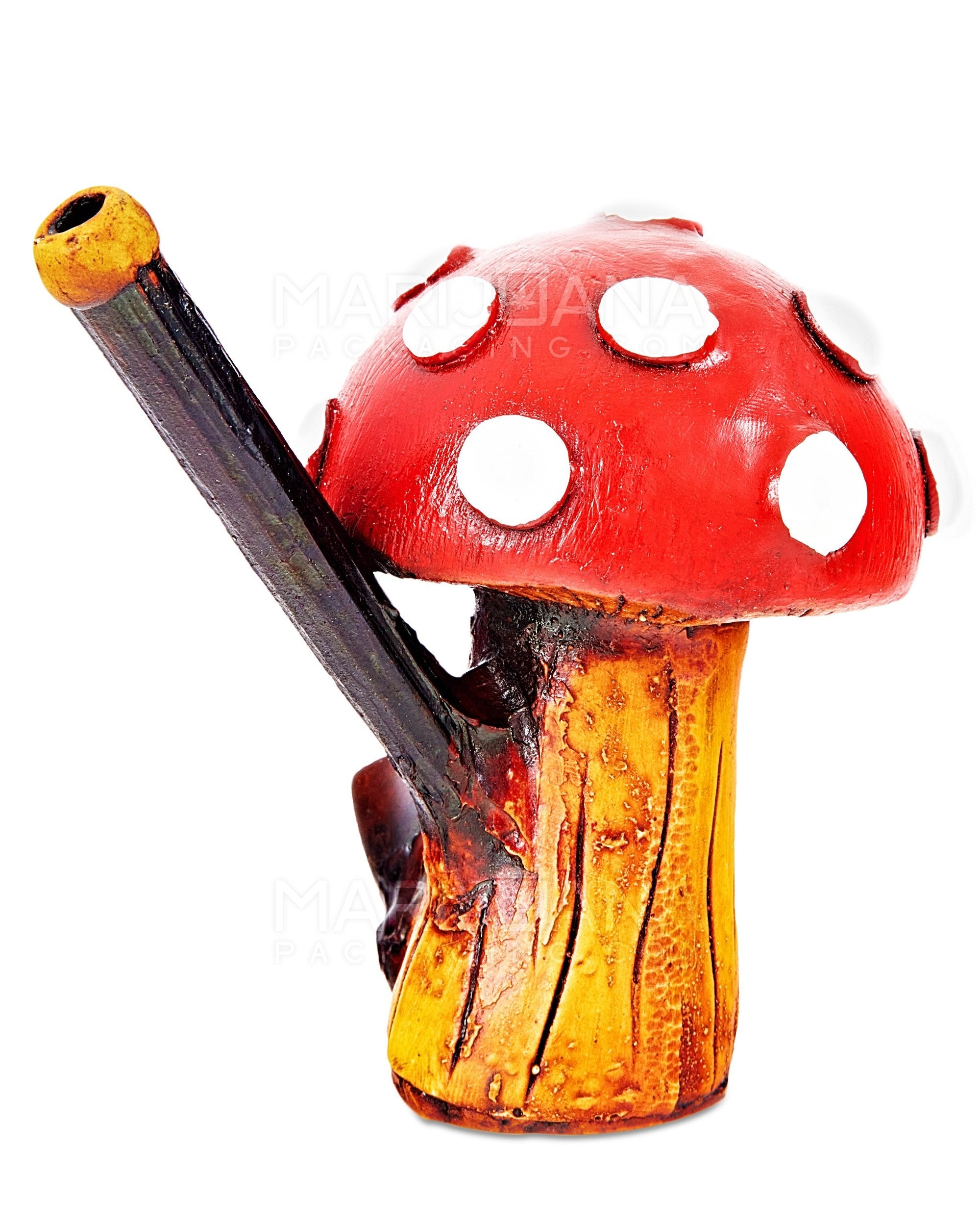 Mushroom Wood Pipe | 3in Tall - Wood Bowl - Red - 3