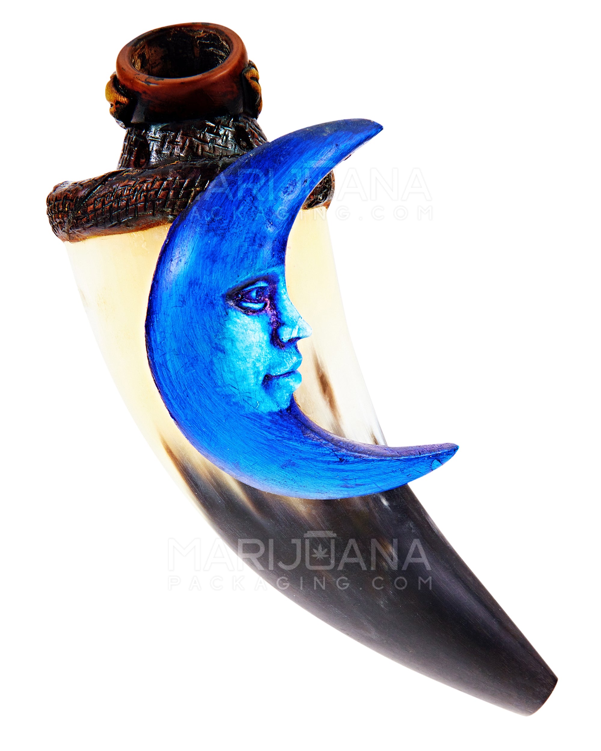 Blue Moon Horn Hand Pipe | 5.5in Long - Wood - Blue - 1