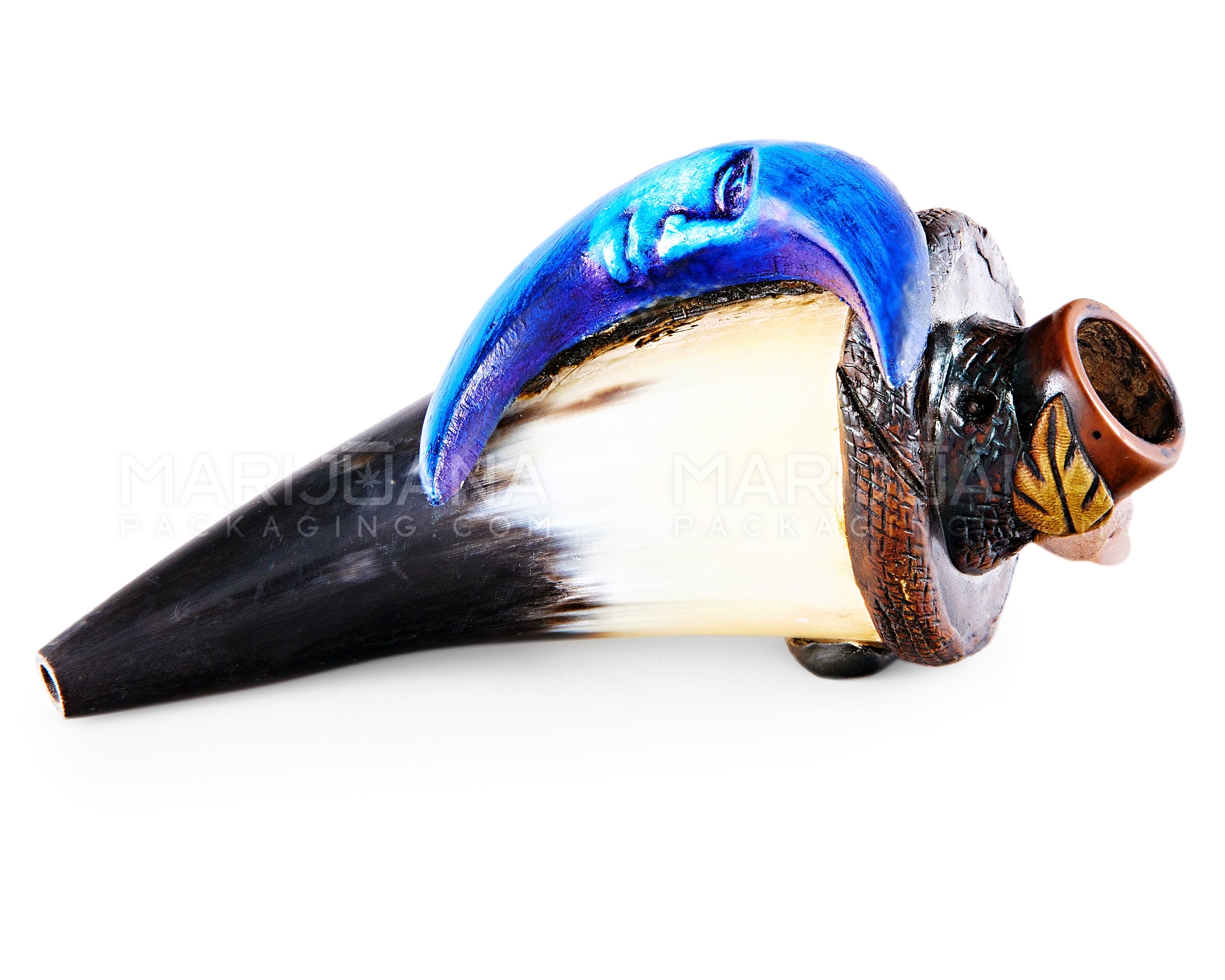 Blue Moon Horn Hand Pipe | 5.5in Long - Wood - Blue - 7