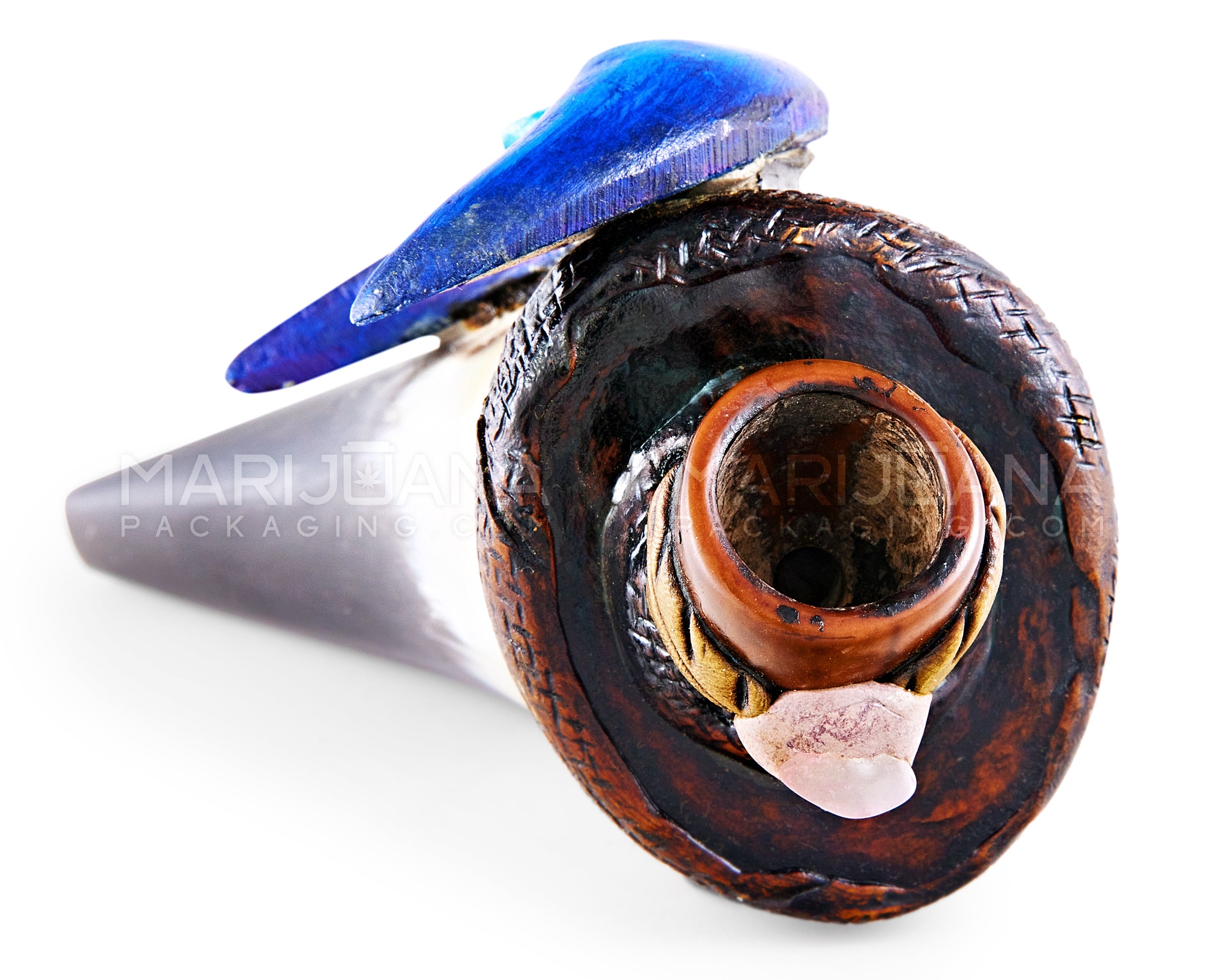 Blue Moon Horn Hand Pipe | 5.5in Long - Wood - Blue - 5