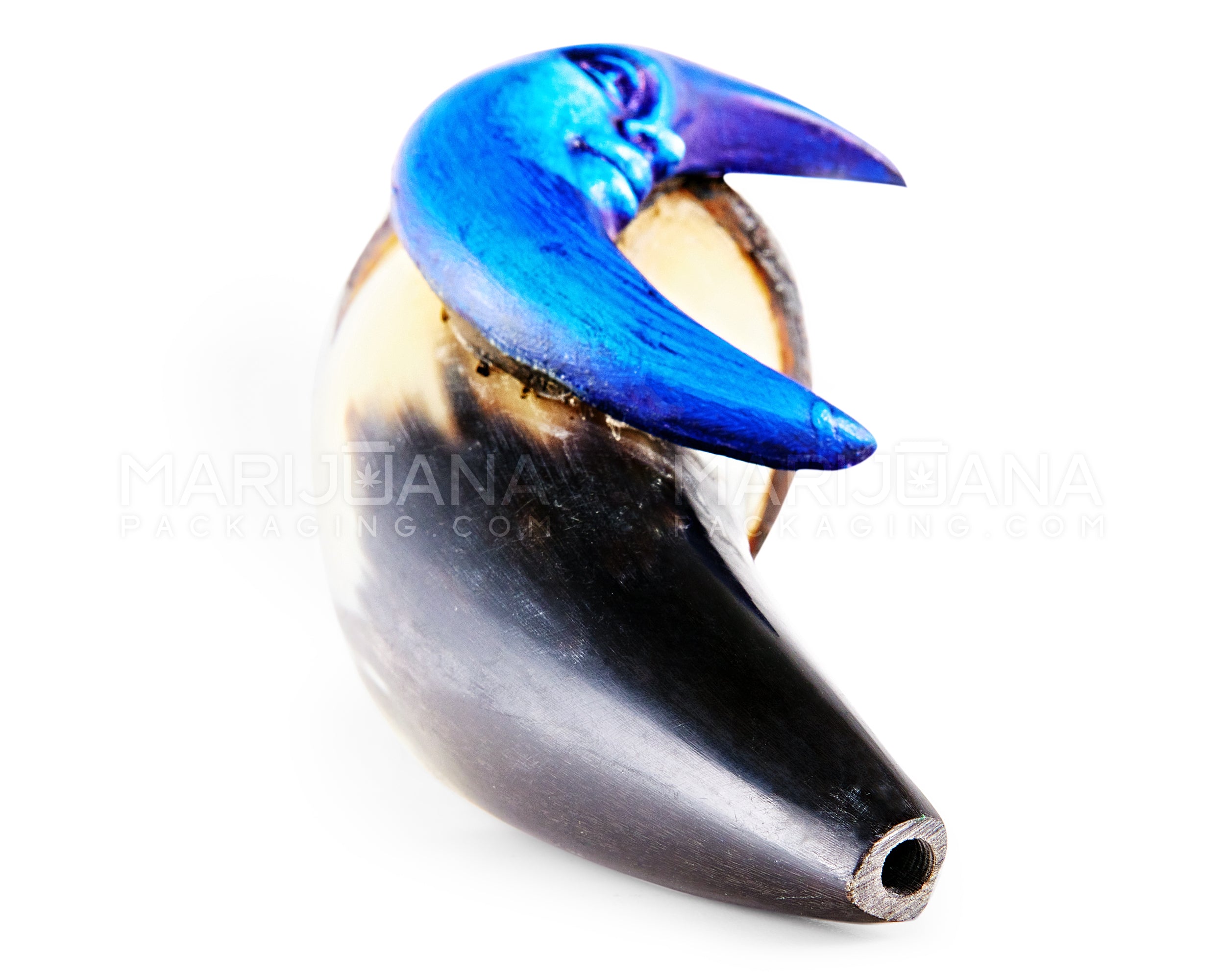 Blue Moon Horn Hand Pipe | 5.5in Long - Wood - Blue - 6