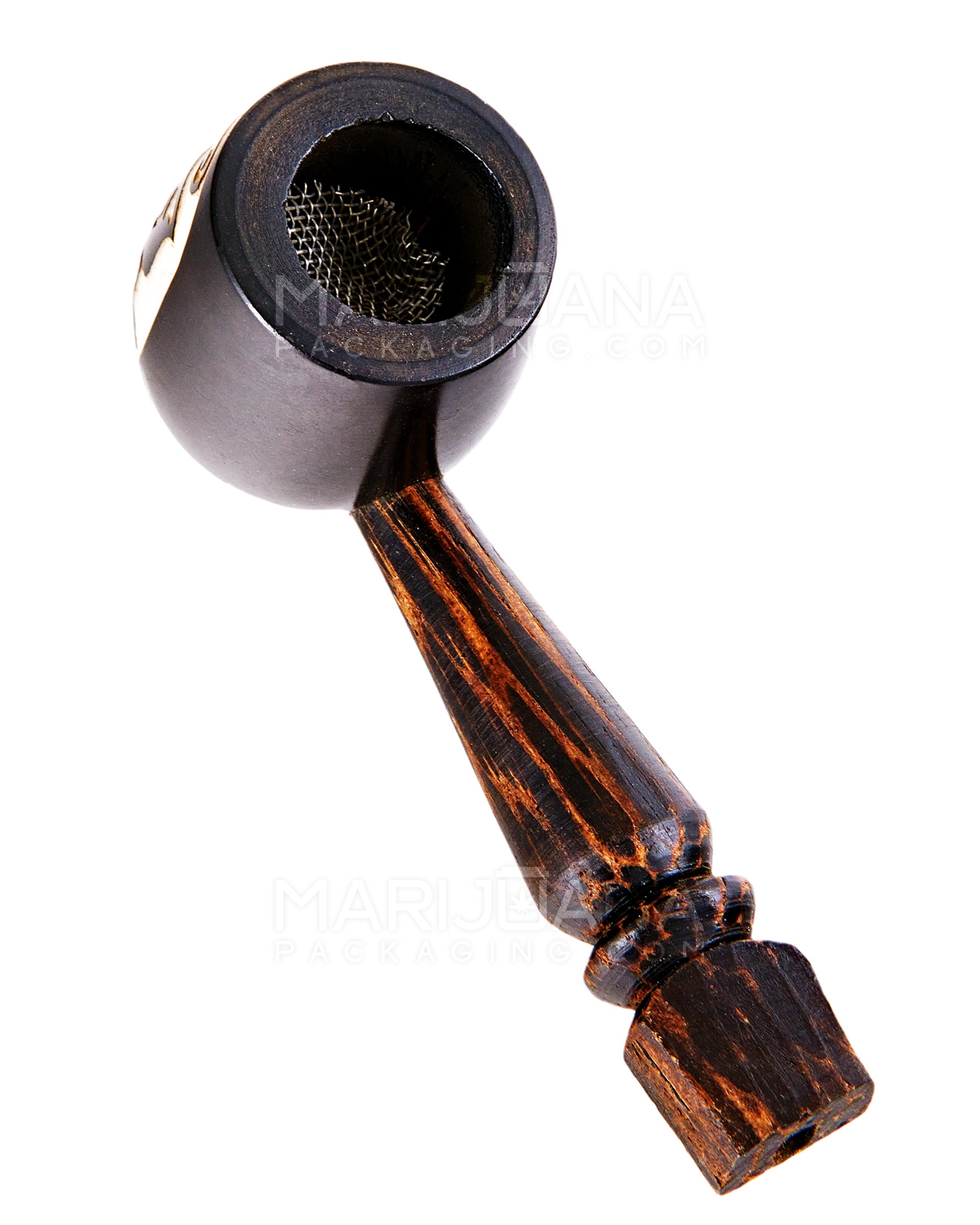 Butterfly Design Tagua Sherlock Hand Pipe | 3.5in Long - Wood - Brown - 2