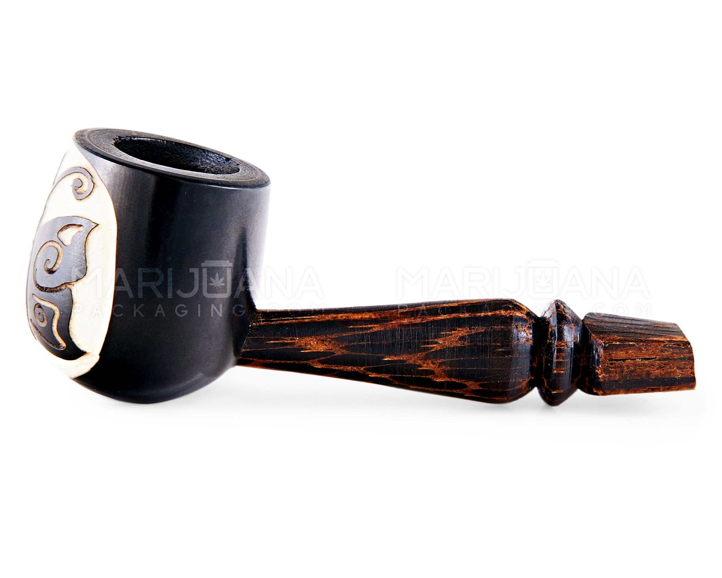 Butterfly Design Tagua Sherlock Hand Pipe | 3.5in Long - Wood - Brown - 5