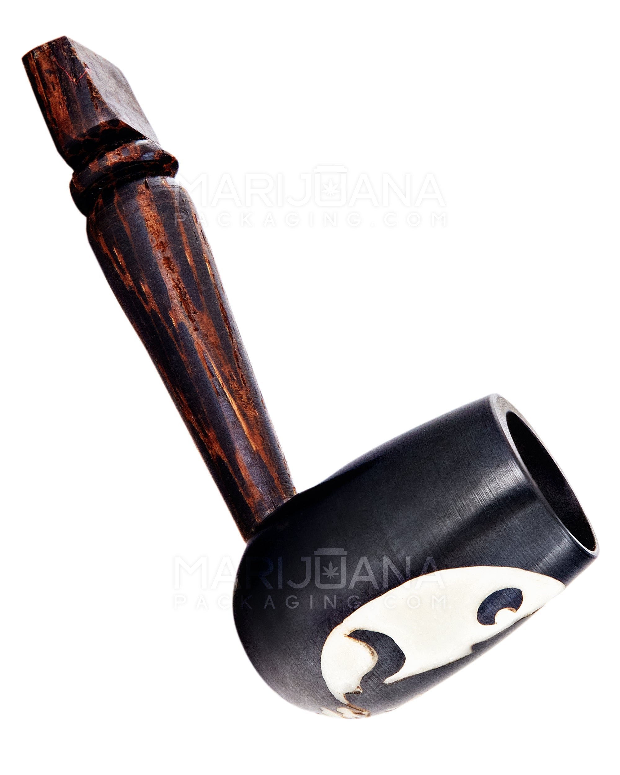 Howling Wolf Design Tagua Sherlock Hand Pipe | 3.5in Long - Wood - Brown - 1