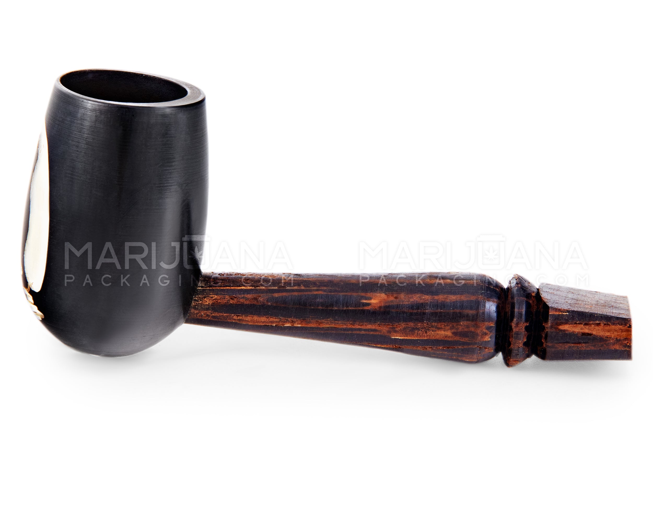 Howling Wolf Design Tagua Sherlock Hand Pipe | 3.5in Long - Wood - Brown - 5
