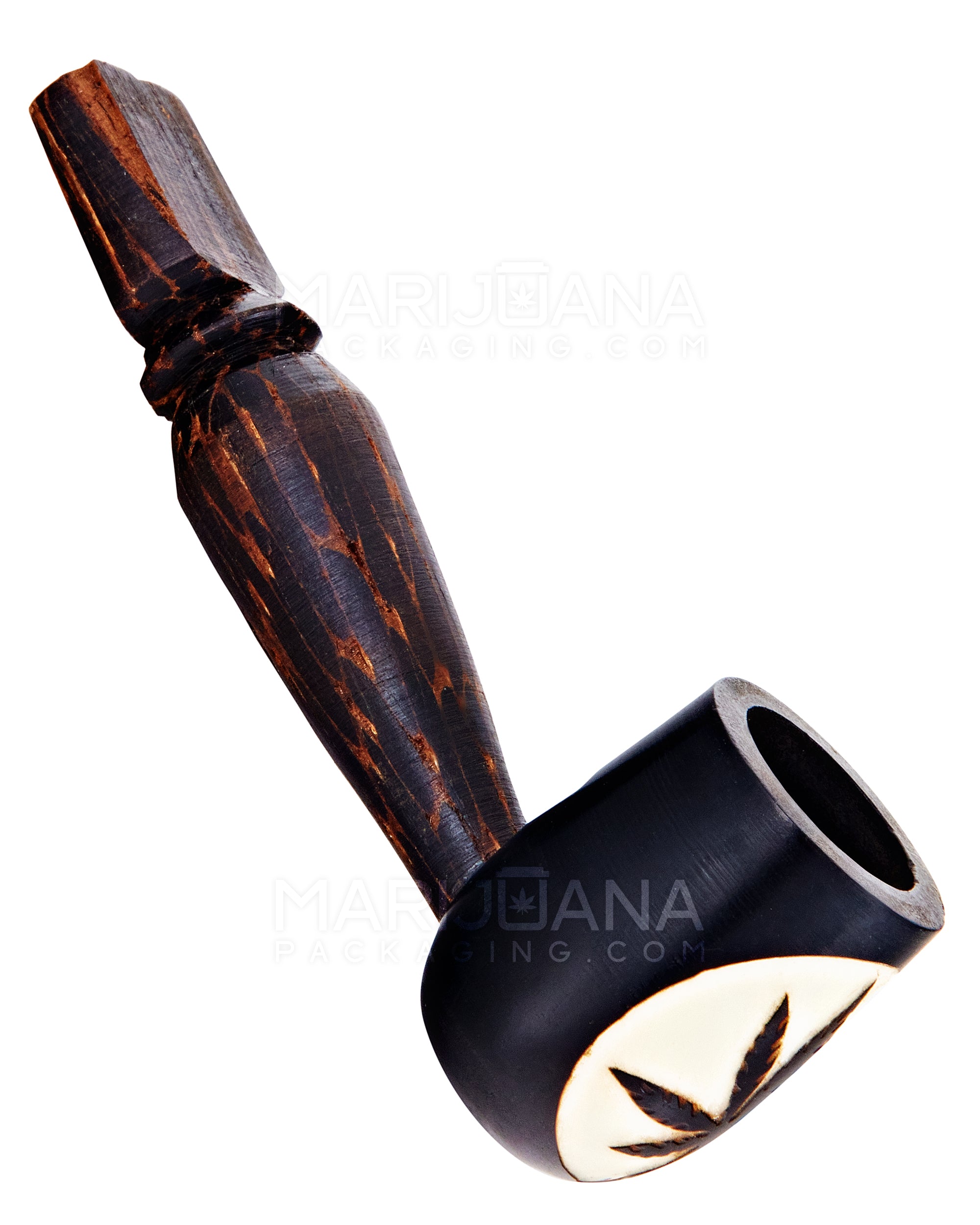 420 Leaf Design Tagua Sherlock Hand Pipe | 3.5in Long - Wood - Brown - 1