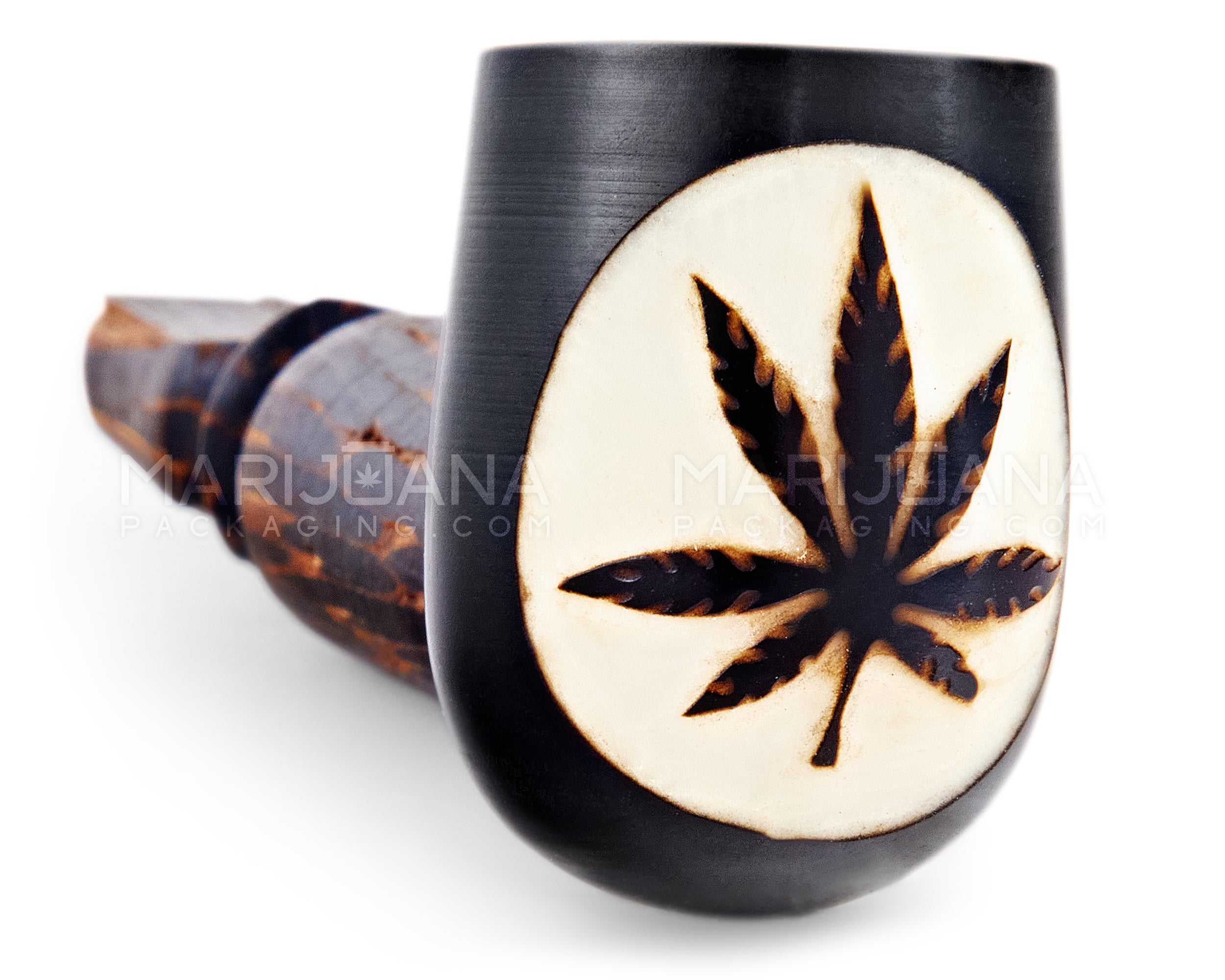 420 Leaf Design Tagua Sherlock Hand Pipe | 3.5in Long - Wood - Brown - 3