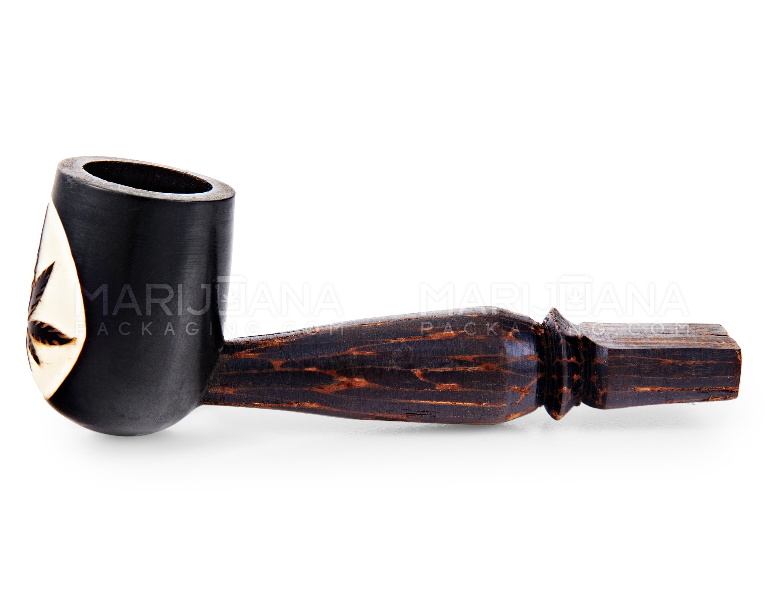 420 Leaf Design Tagua Sherlock Hand Pipe | 3.5in Long - Wood - Brown - 5
