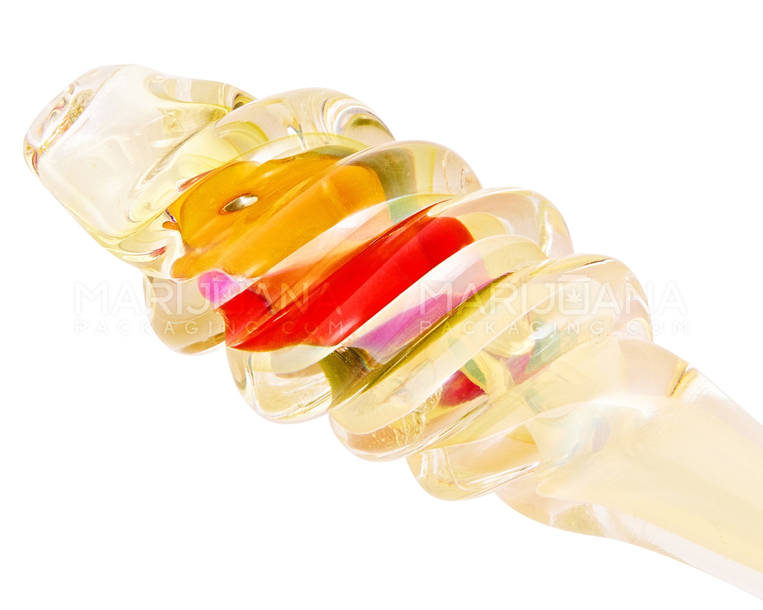 Swirl & Gold Fumed Twisted Chillum Hand Pipe | 5.5in Long - Glass - Rasta - 6