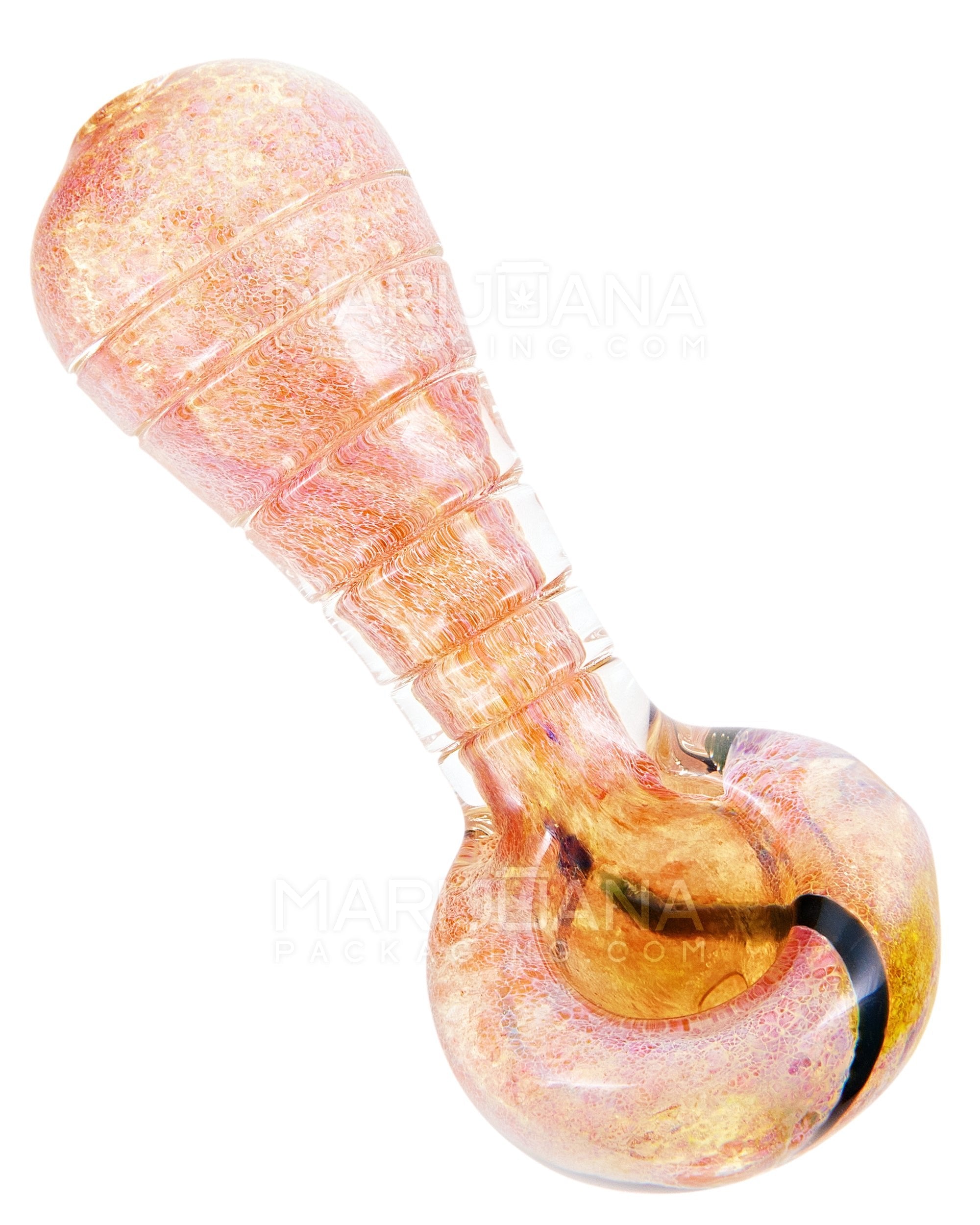 Frit & Gold Fumed Ridged Spoon Hand Pipe w/ Stripes | 3.5in Long - Glass - Assorted - 7