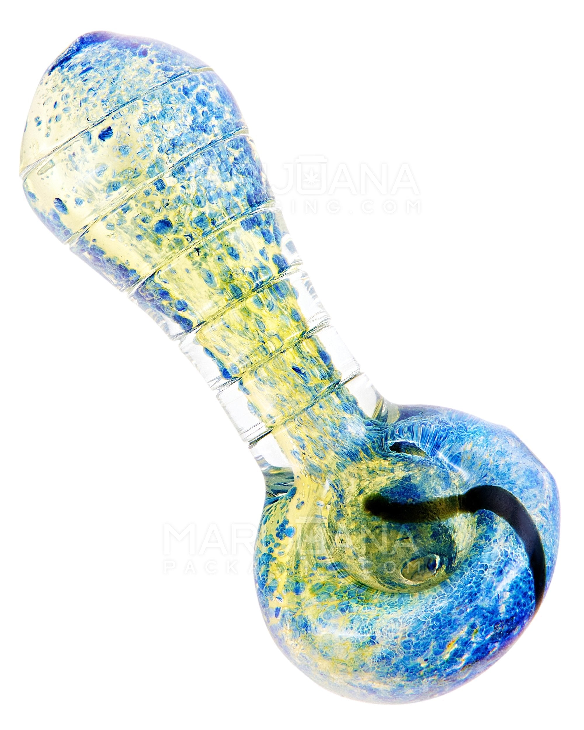 Frit & Gold Fumed Ridged Spoon Hand Pipe w/ Stripes | 3.5in Long - Glass - Assorted - 1