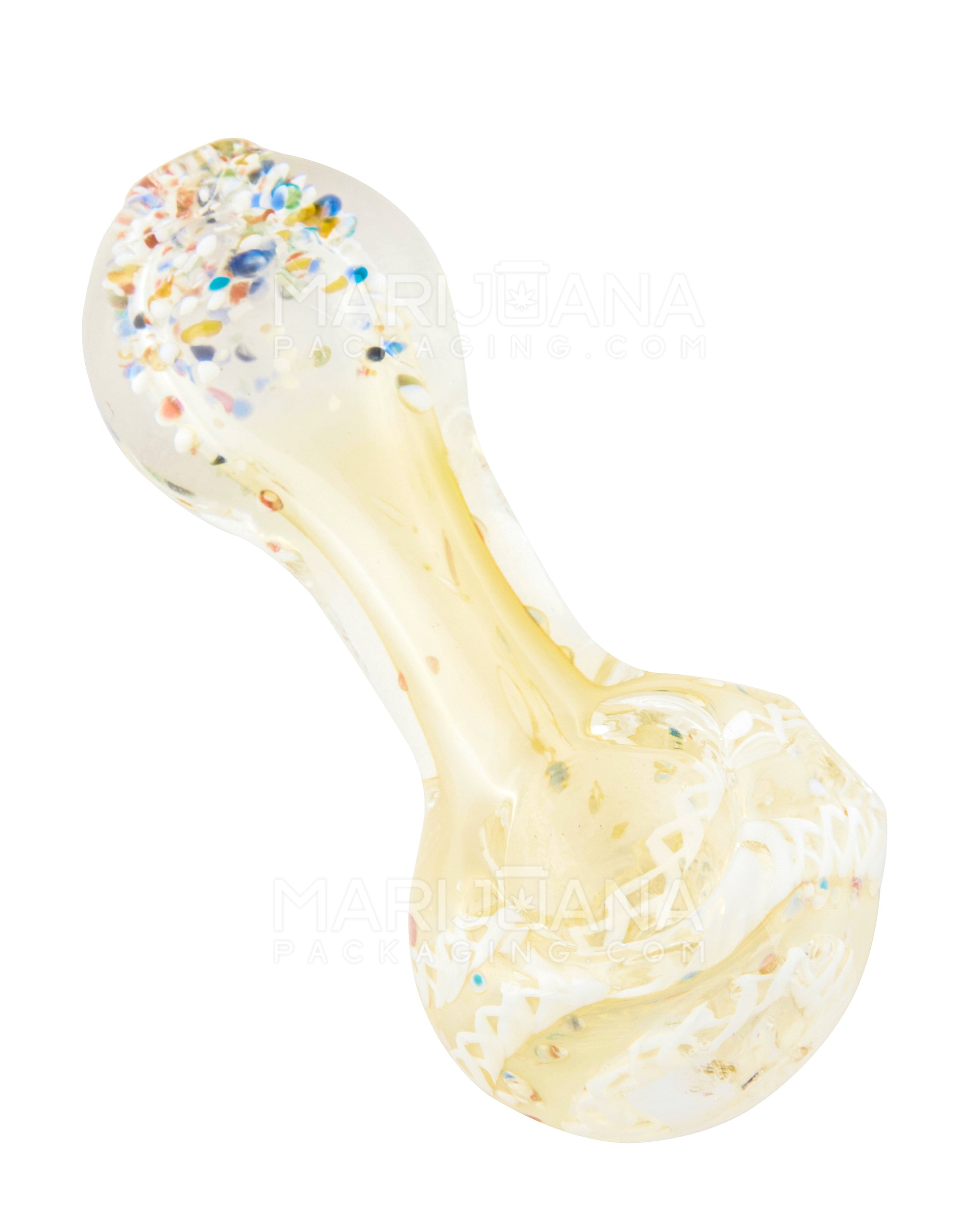 Frit & Gold Fumed Ridged Spoon Hand Pipe w/ Stripes | 3.5in Long - Glass - Assorted