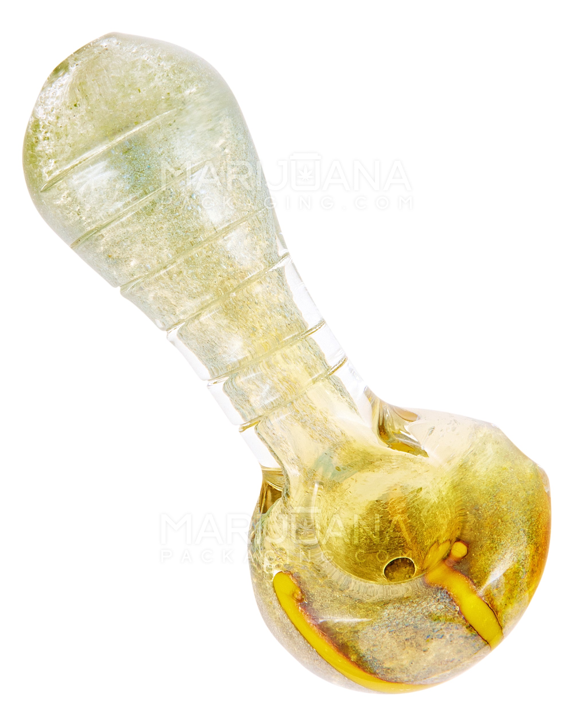 Frit & Gold Fumed Ridged Spoon Hand Pipe w/ Stripes | 3.5in Long - Glass - Assorted - 6