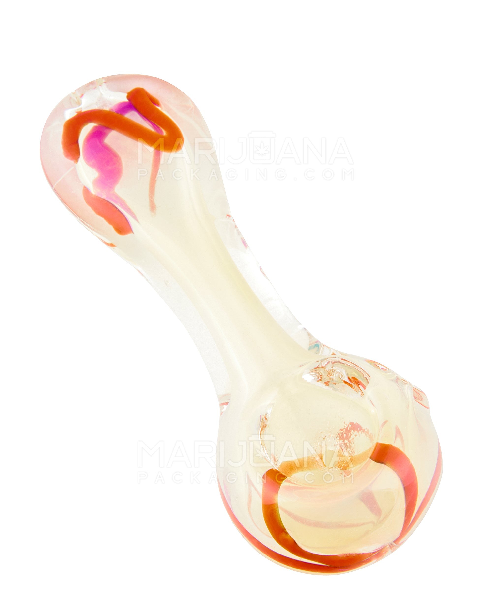 Frit & Gold Fumed Ridged Spoon Hand Pipe w/ Stripes | 3.5in Long - Glass - Assorted