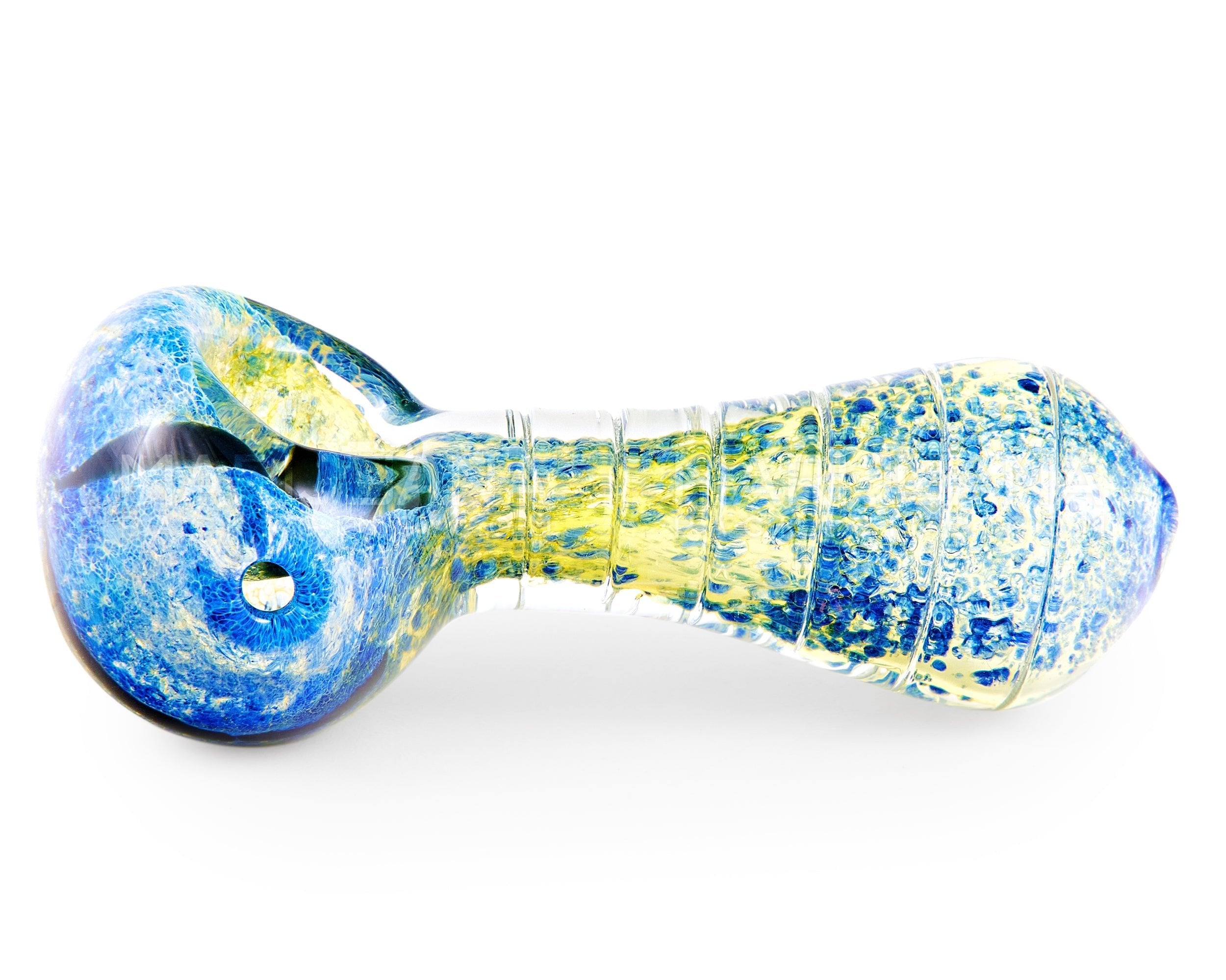 Frit & Gold Fumed Ridged Spoon Hand Pipe w/ Stripes | 3.5in Long - Glass - Assorted - 5