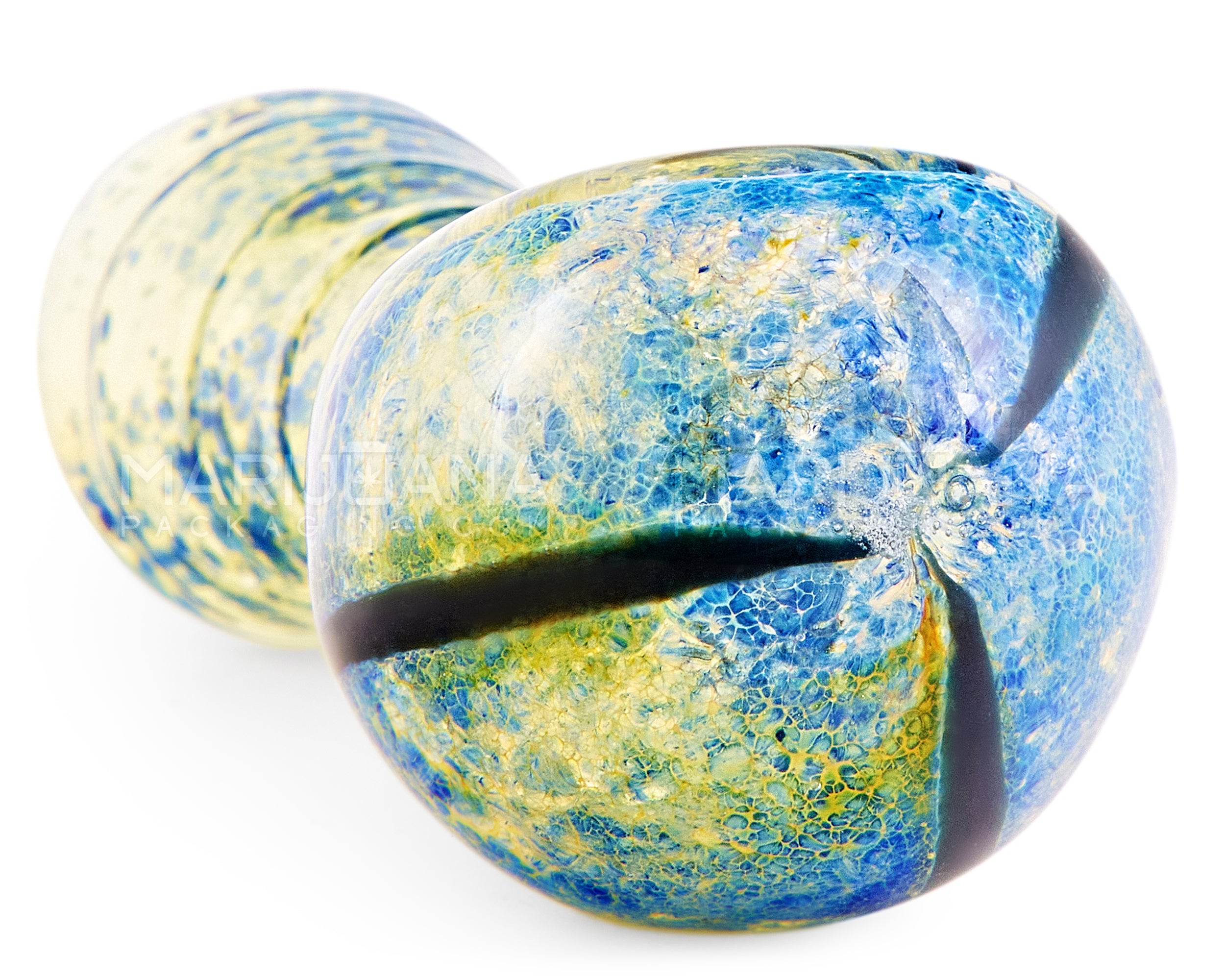 Frit & Gold Fumed Ridged Spoon Hand Pipe w/ Stripes | 3.5in Long - Glass - Assorted - 4