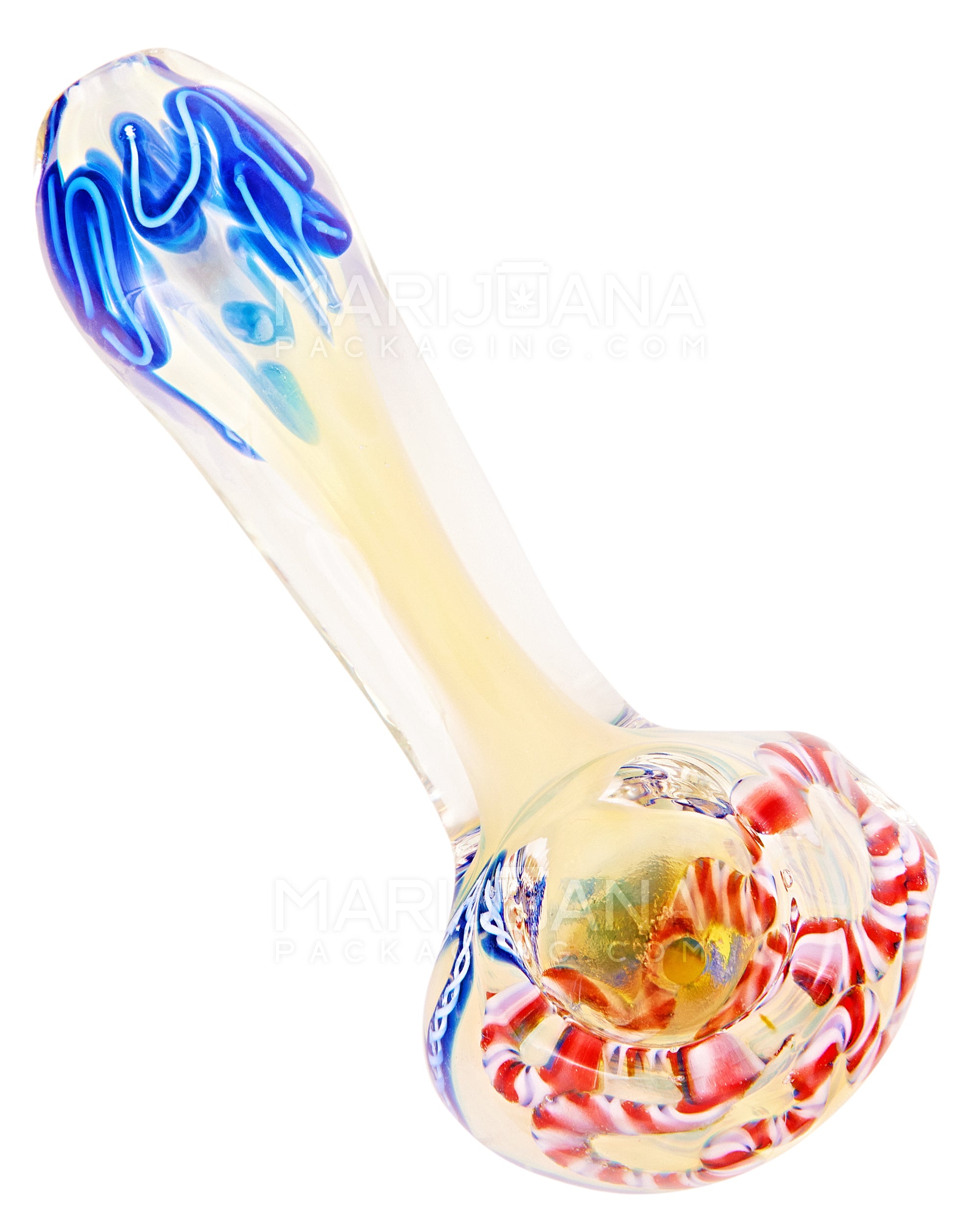 Ribboned & Frit Spoon Hand Pipe | 5in Long - Glass - Assorted - 1