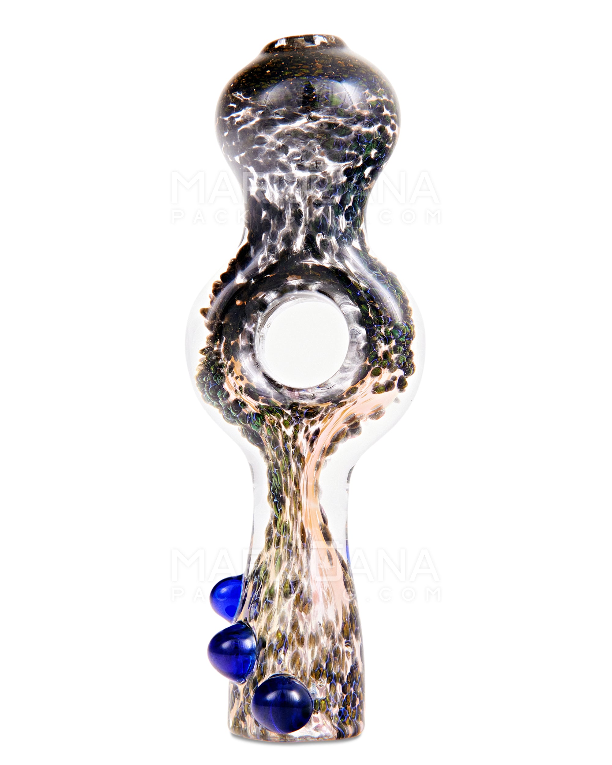 Frit Donut Chillum Hand Pipe w/ Triple Knockers | 4in Long - Glass - Assorted - 1