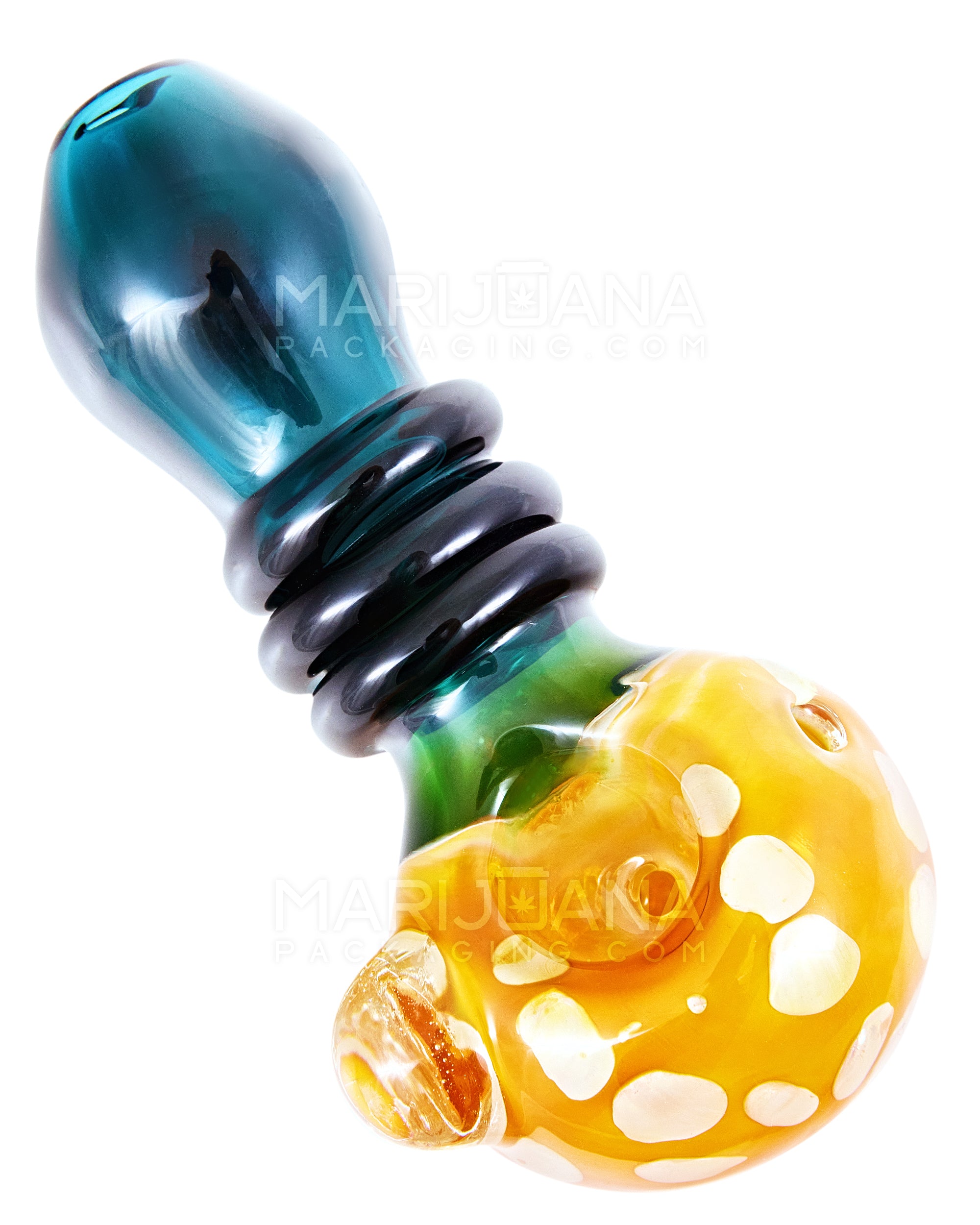 Color Pull & Fumed Triple Ringed Spoon Hand Pipe w/ Speckles & Knocker | 4.5in Long - Glass - Assorted - 1