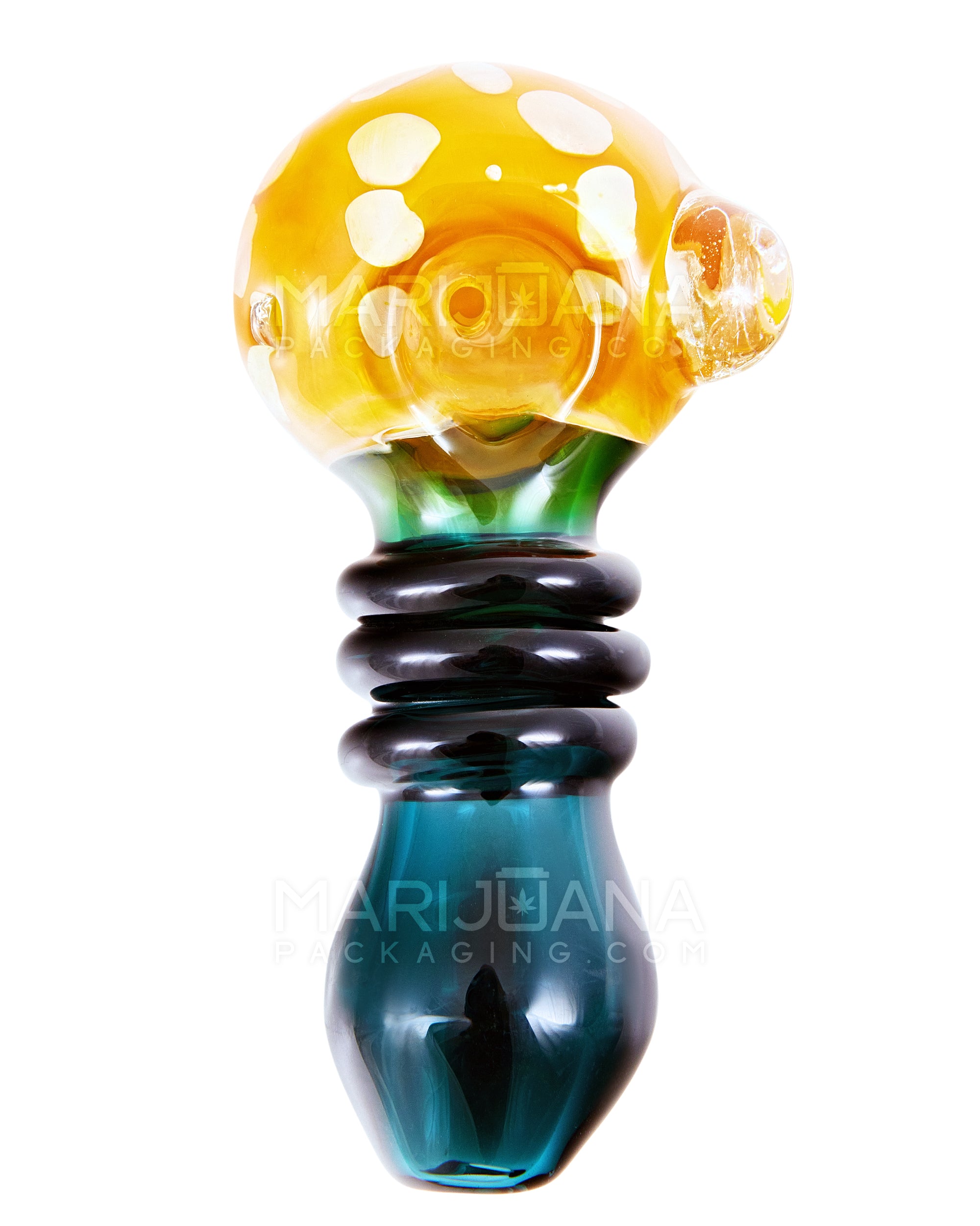 Color Pull & Fumed Triple Ringed Spoon Hand Pipe w/ Speckles & Knocker | 4.5in Long - Glass - Assorted - 2