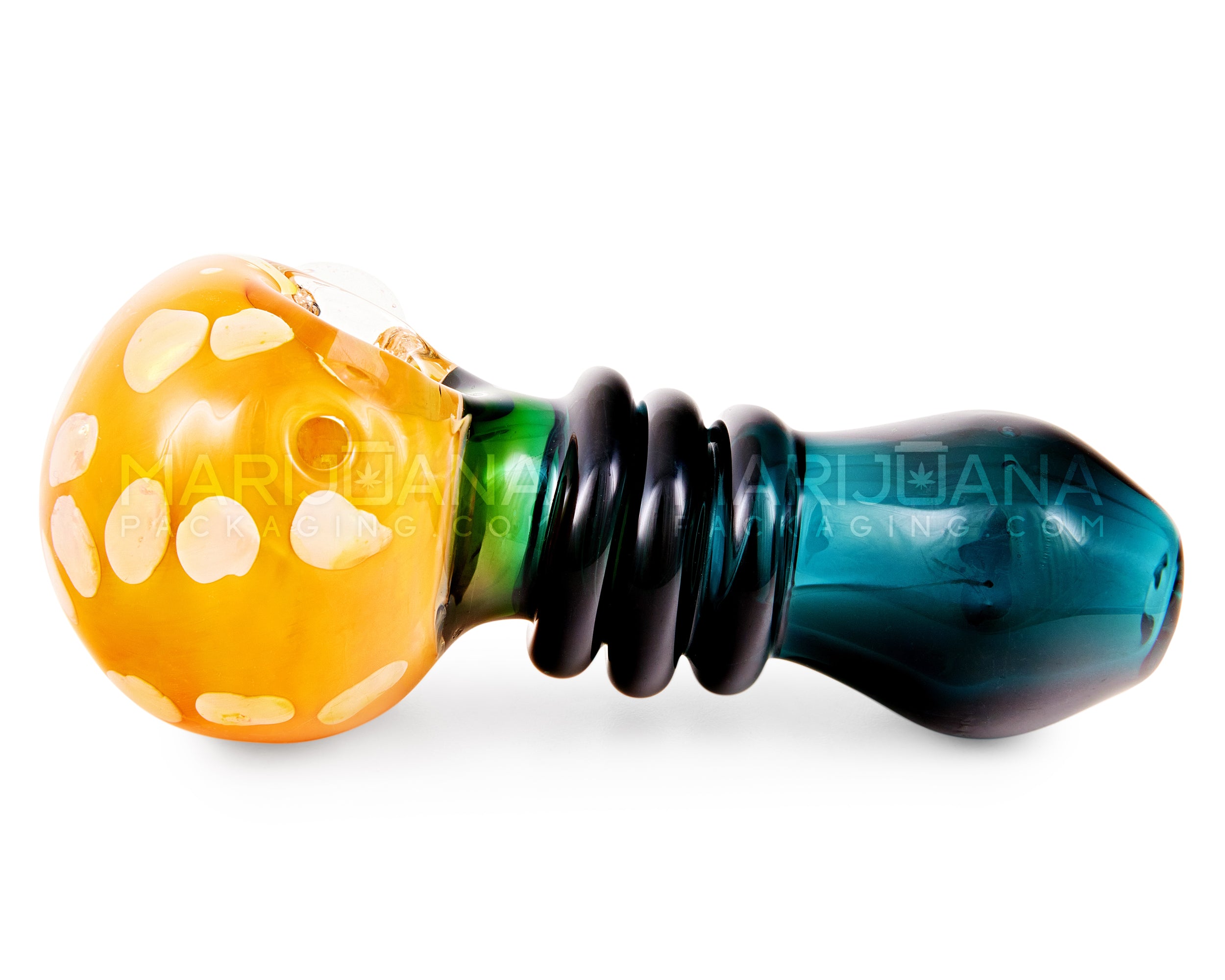 Color Pull & Fumed Triple Ringed Spoon Hand Pipe w/ Speckles & Knocker | 4.5in Long - Glass - Assorted - 5