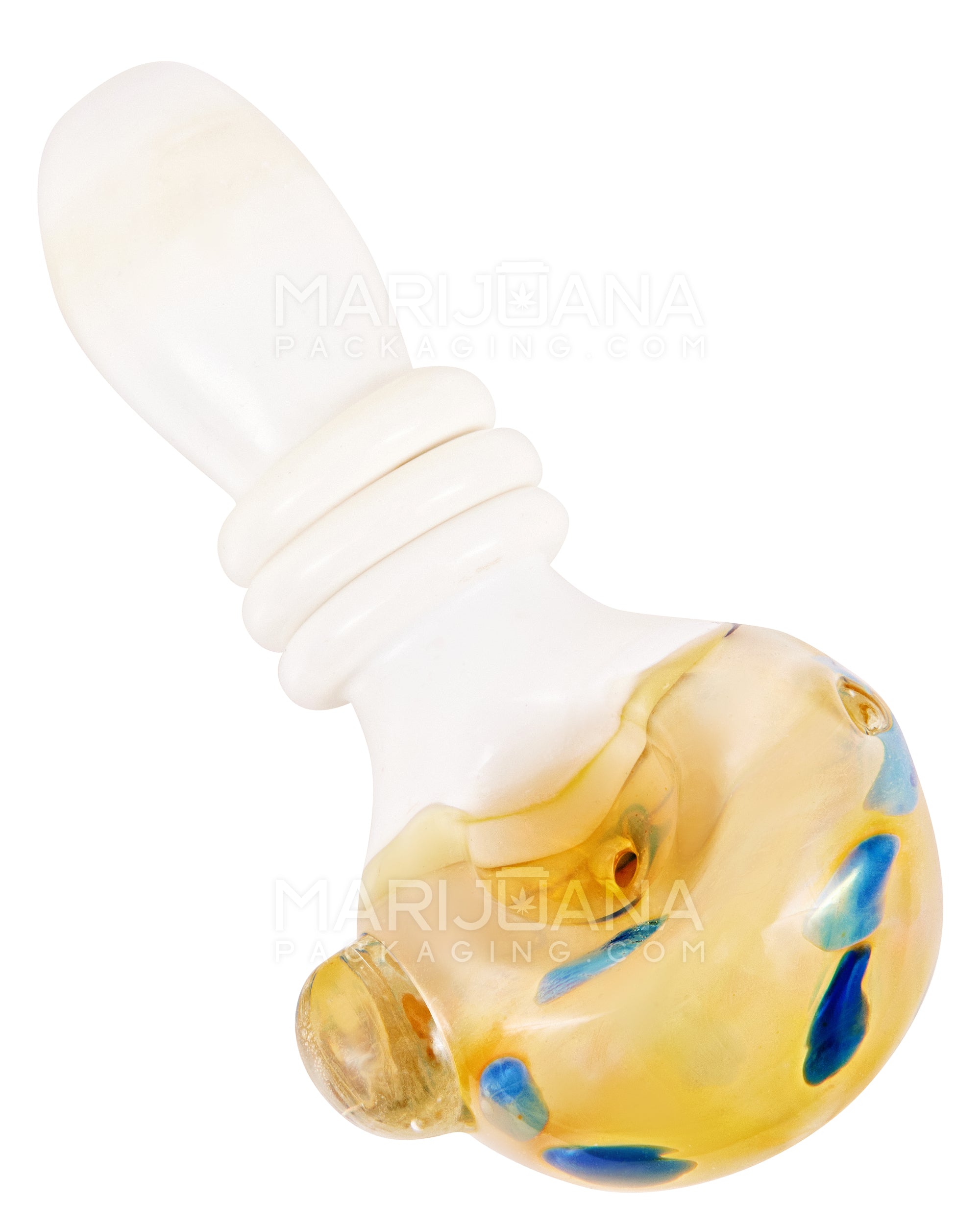 Color Pull & Fumed Triple Ringed Spoon Hand Pipe w/ Speckles & Knocker | 4.5in Long - Glass - Assorted - 6