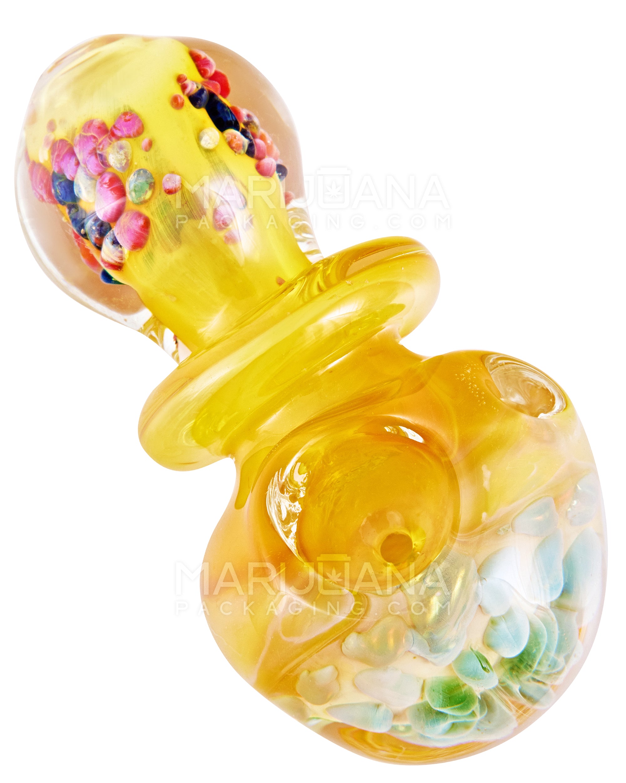 Frit & Gold Fumed Ringed Spoon Hand Pipe | 3.5in Long - Glass - Assorted - 1