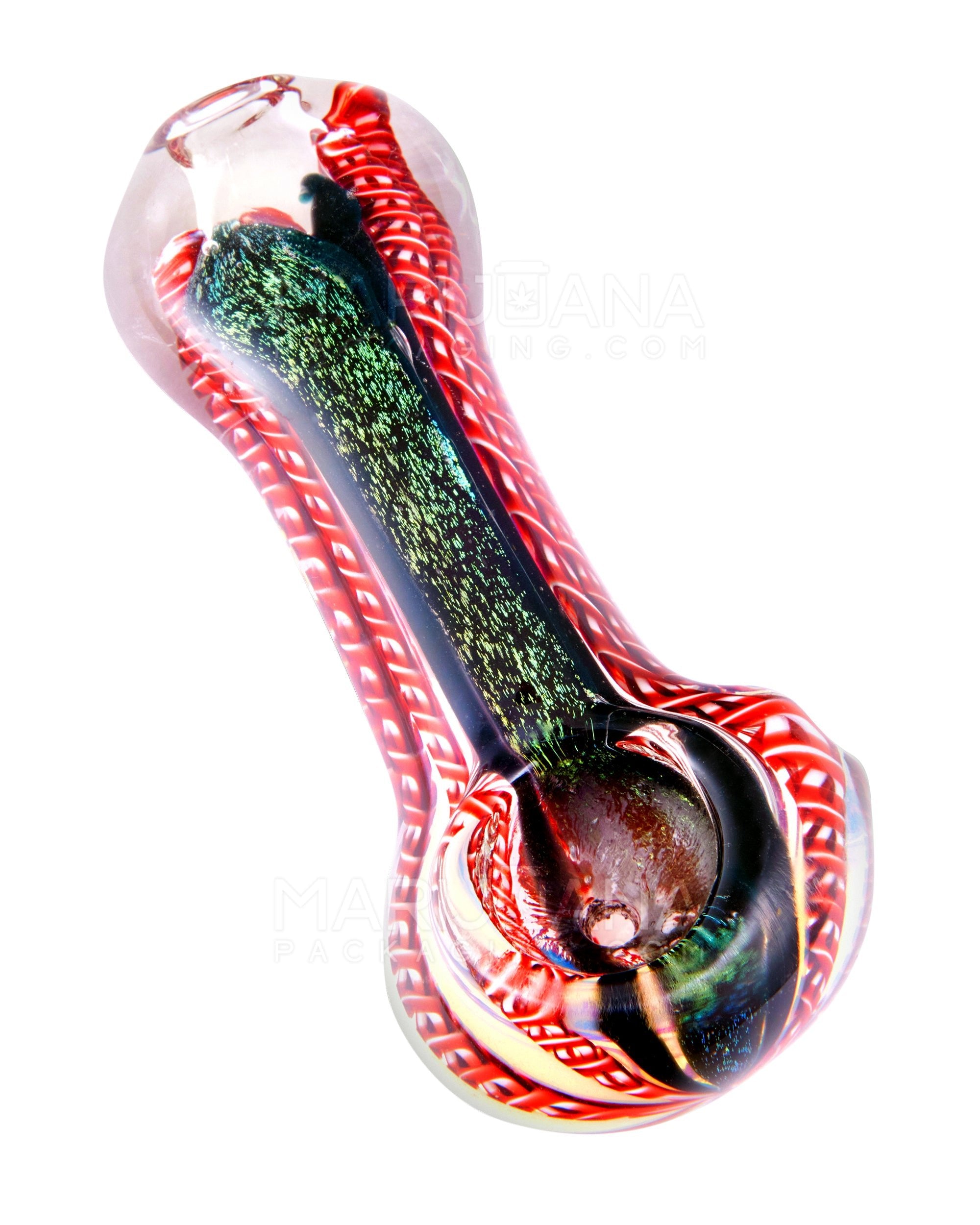 Dichro & Swirl Spoon Hand Pipe w/ Ribboning | 3.5in Long - Glass - Assorted - 1