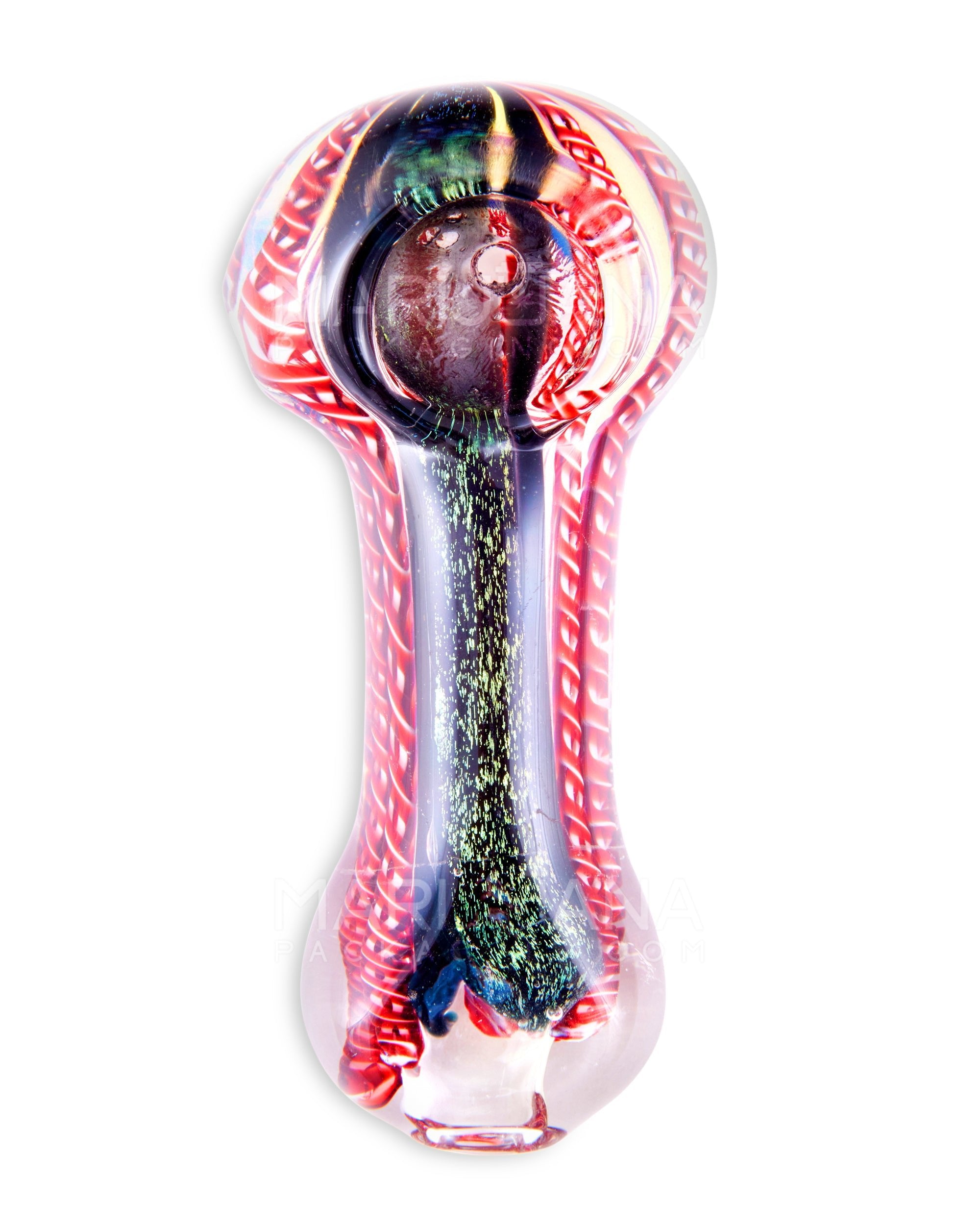 Dichro & Swirl Spoon Hand Pipe w/ Ribboning | 3.5in Long - Glass - Assorted - 2