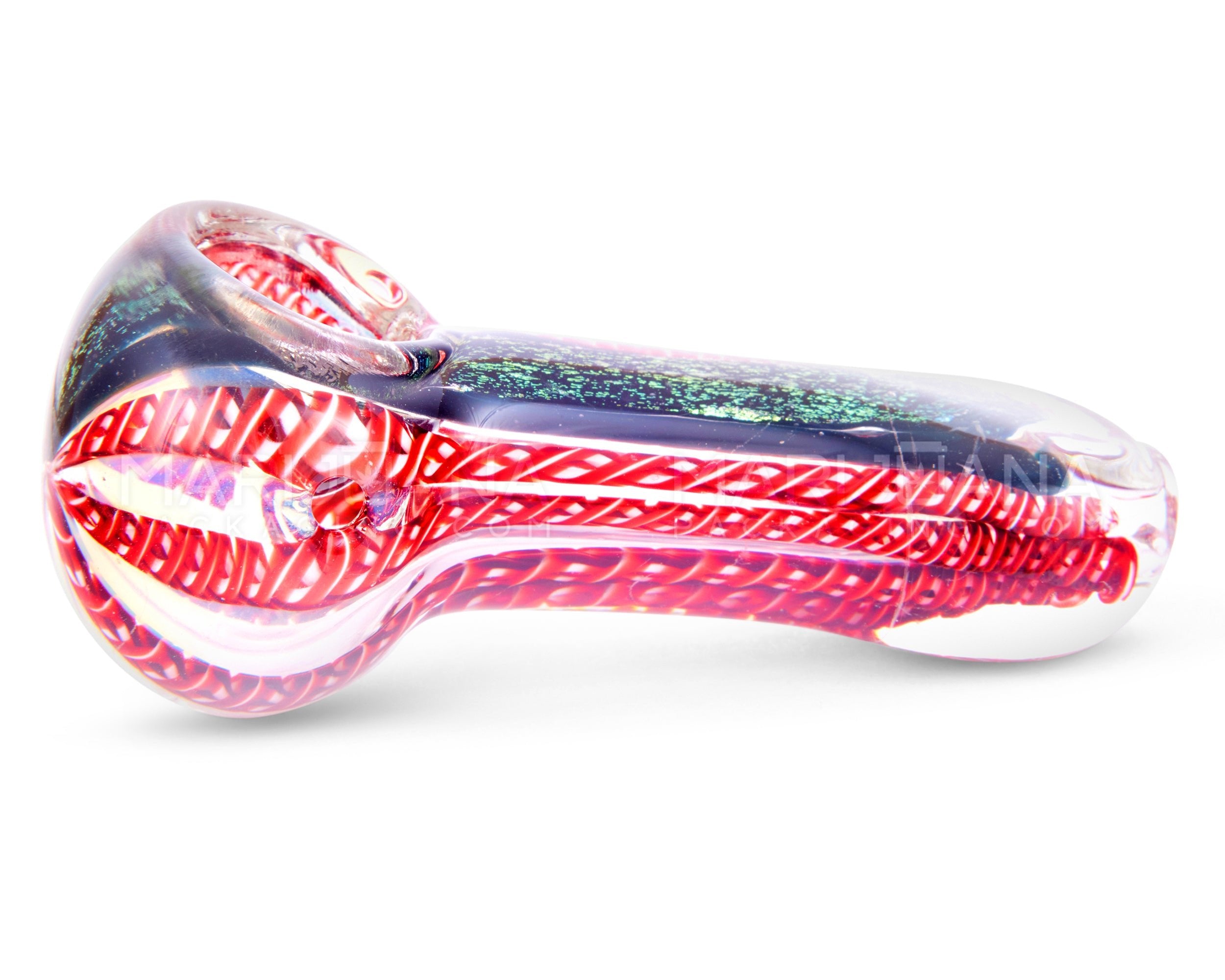 Dichro & Swirl Spoon Hand Pipe w/ Ribboning | 3.5in Long - Glass - Assorted - 5