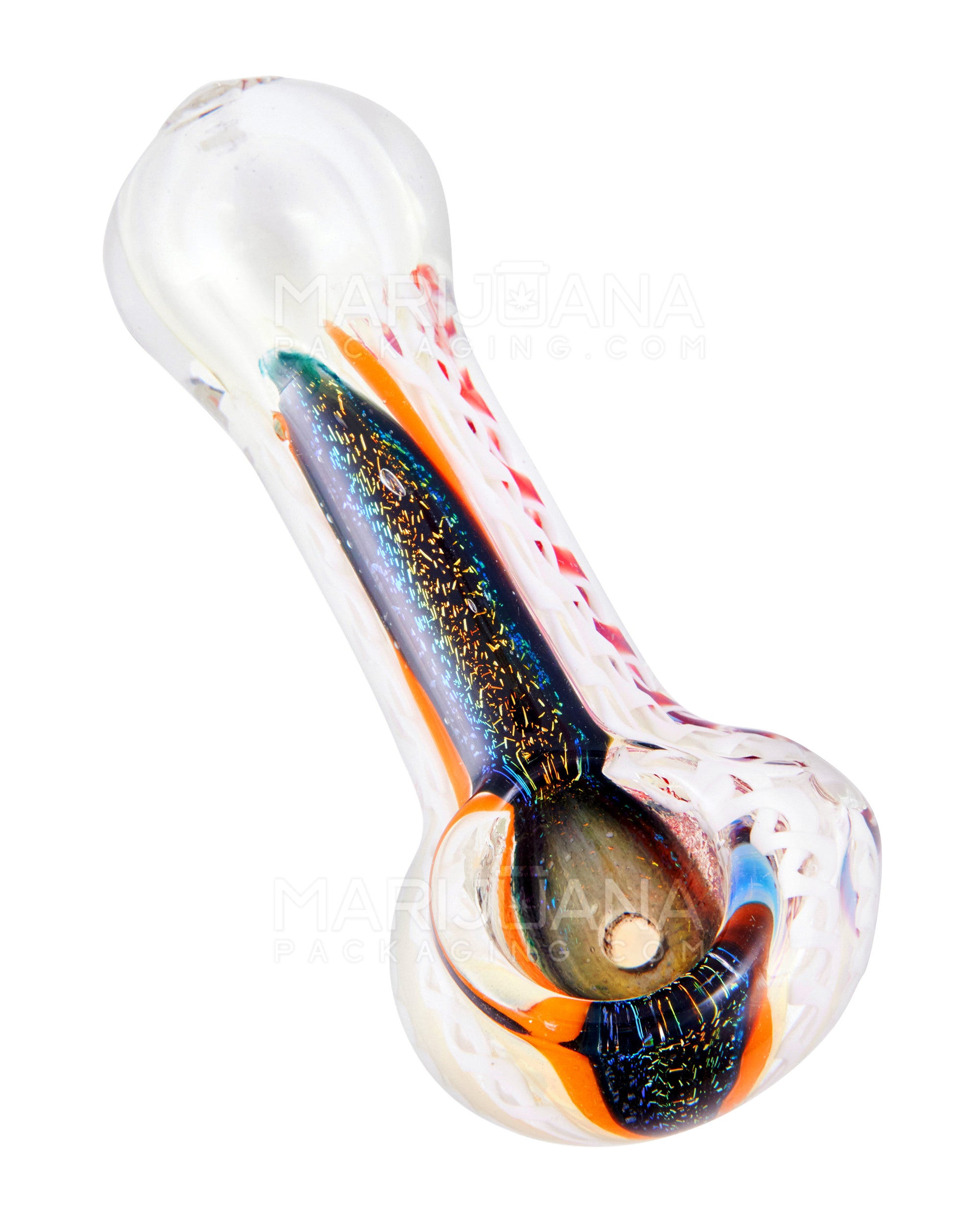 Dichro & Swirl Spoon Hand Pipe w/ Ribboning | 3.5in Long - Glass - Assorted - 7