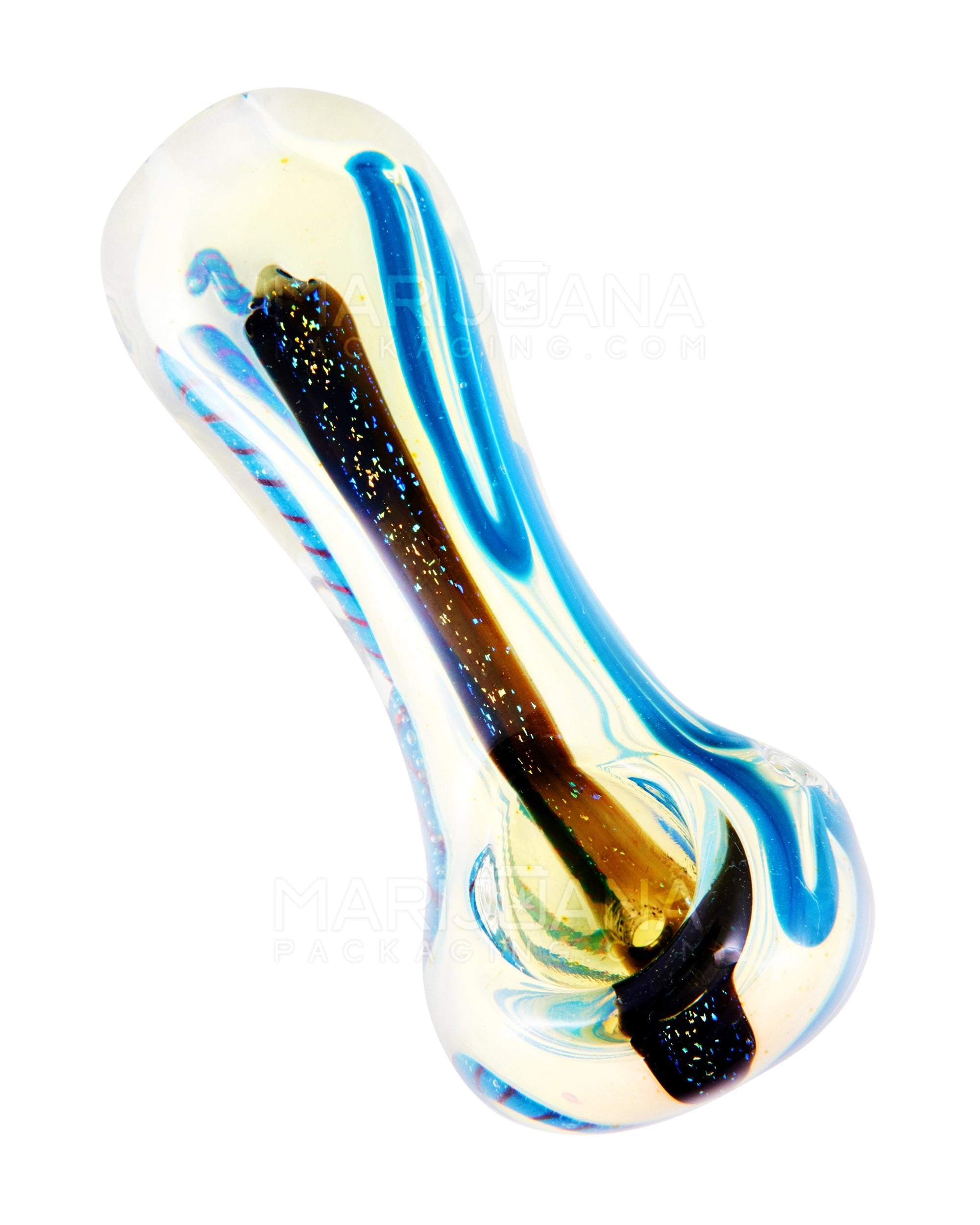 Dichro & Swirl Spoon Hand Pipe w/ Ribboning | 3.5in Long - Glass - Assorted - 8