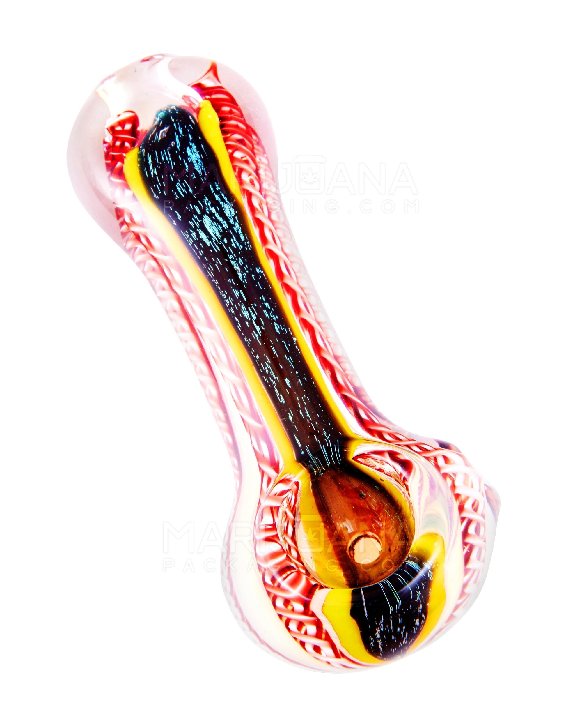 Dichro & Swirl Spoon Hand Pipe w/ Ribboning | 3.5in Long - Glass - Assorted - 6