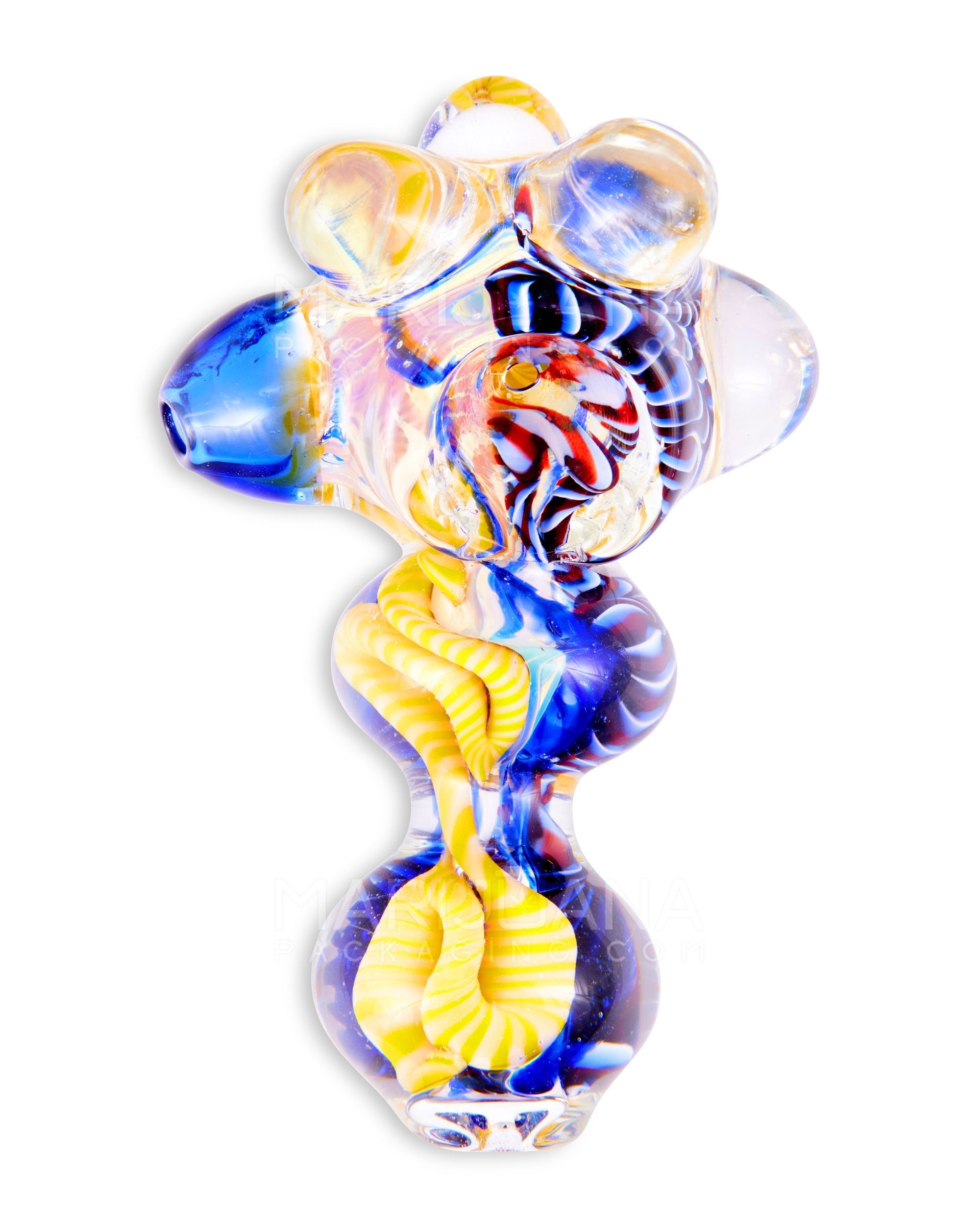 Swirl & Fumed Bulged Spoon Hand Pipe w/ Multi Knockers & Ribboning | 4.5in Long - Glass - Assorted - 2