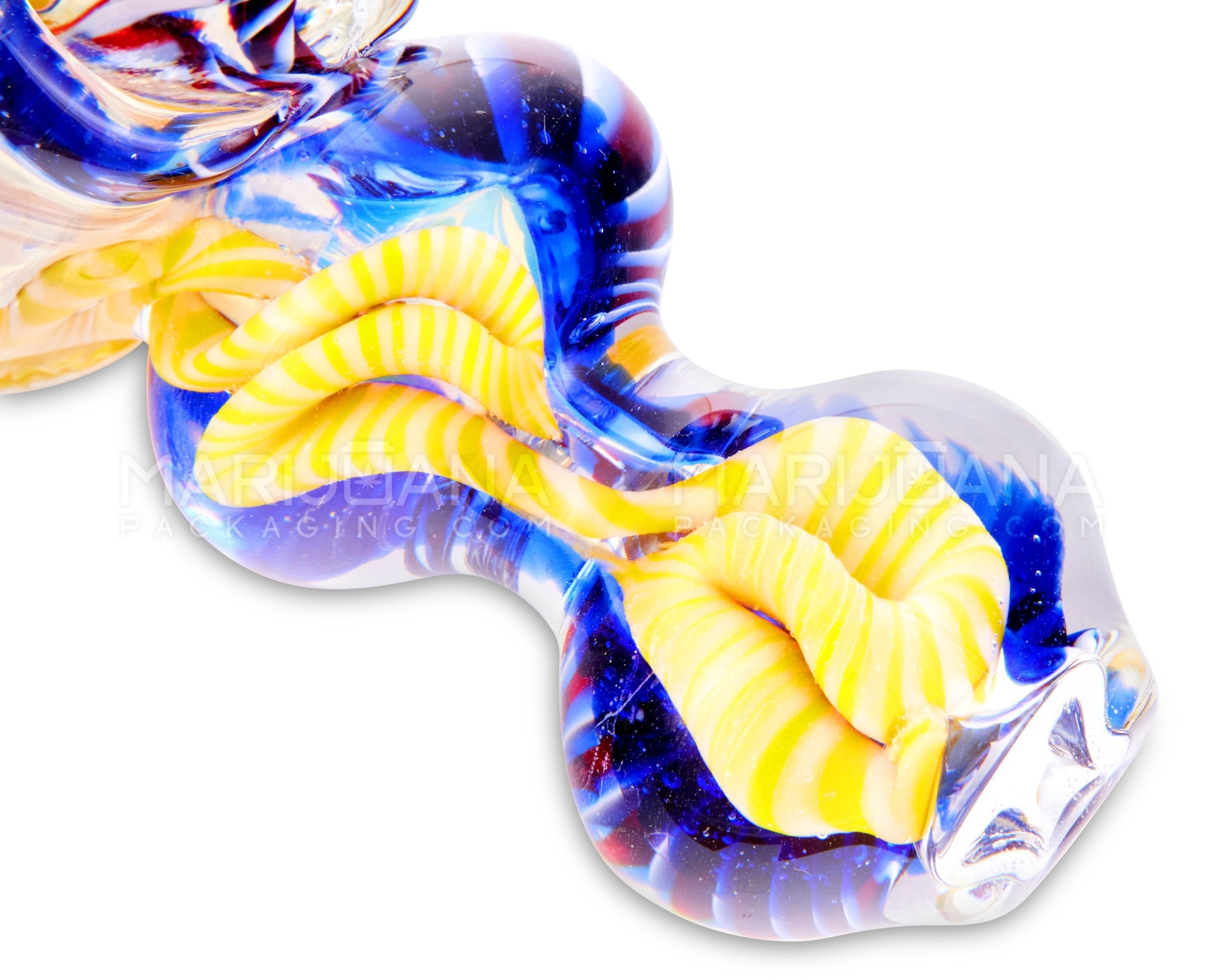 Swirl & Fumed Bulged Spoon Hand Pipe w/ Multi Knockers & Ribboning | 4.5in Long - Glass - Assorted - 3