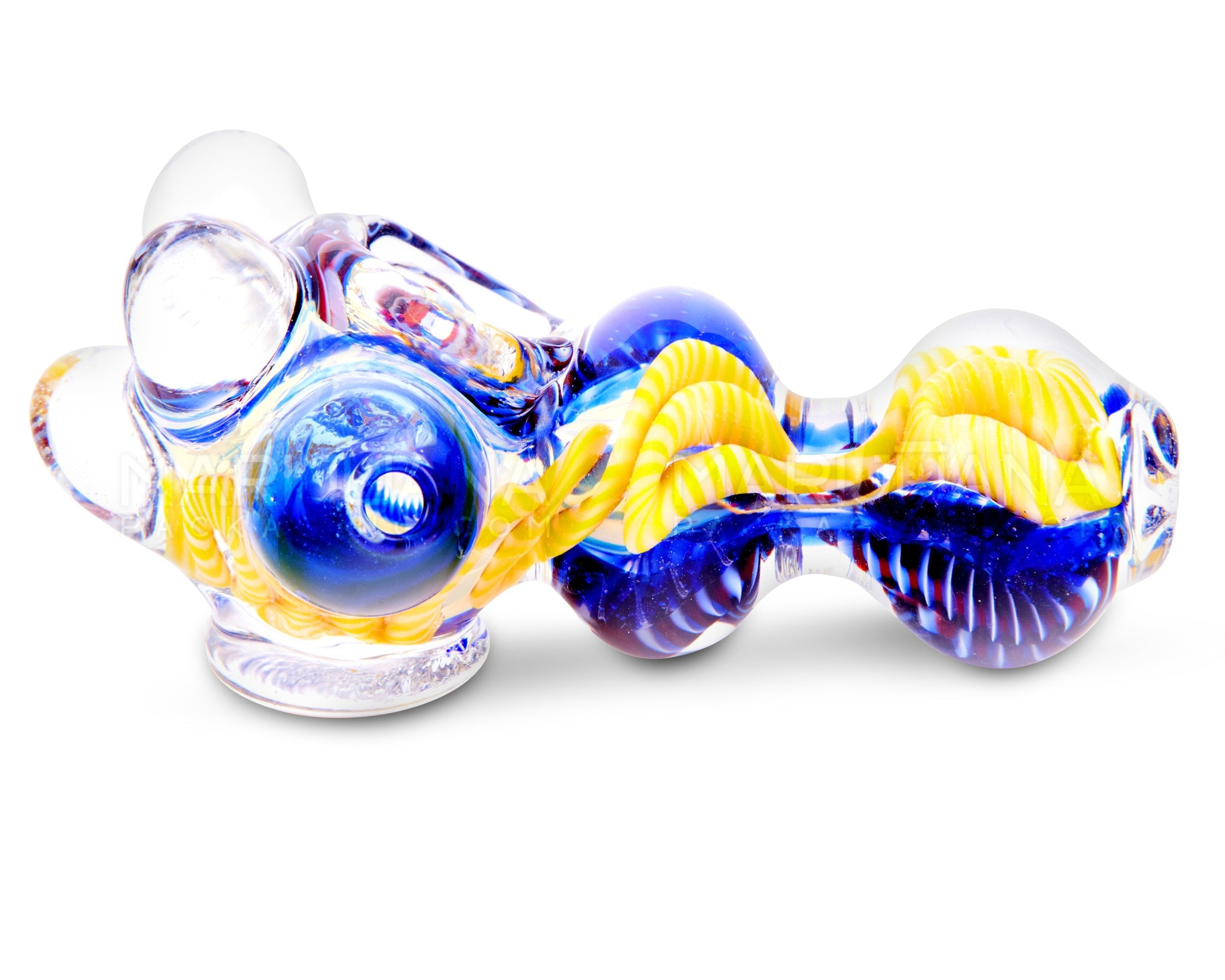 Swirl & Fumed Bulged Spoon Hand Pipe w/ Multi Knockers & Ribboning | 4.5in Long - Glass - Assorted - 5