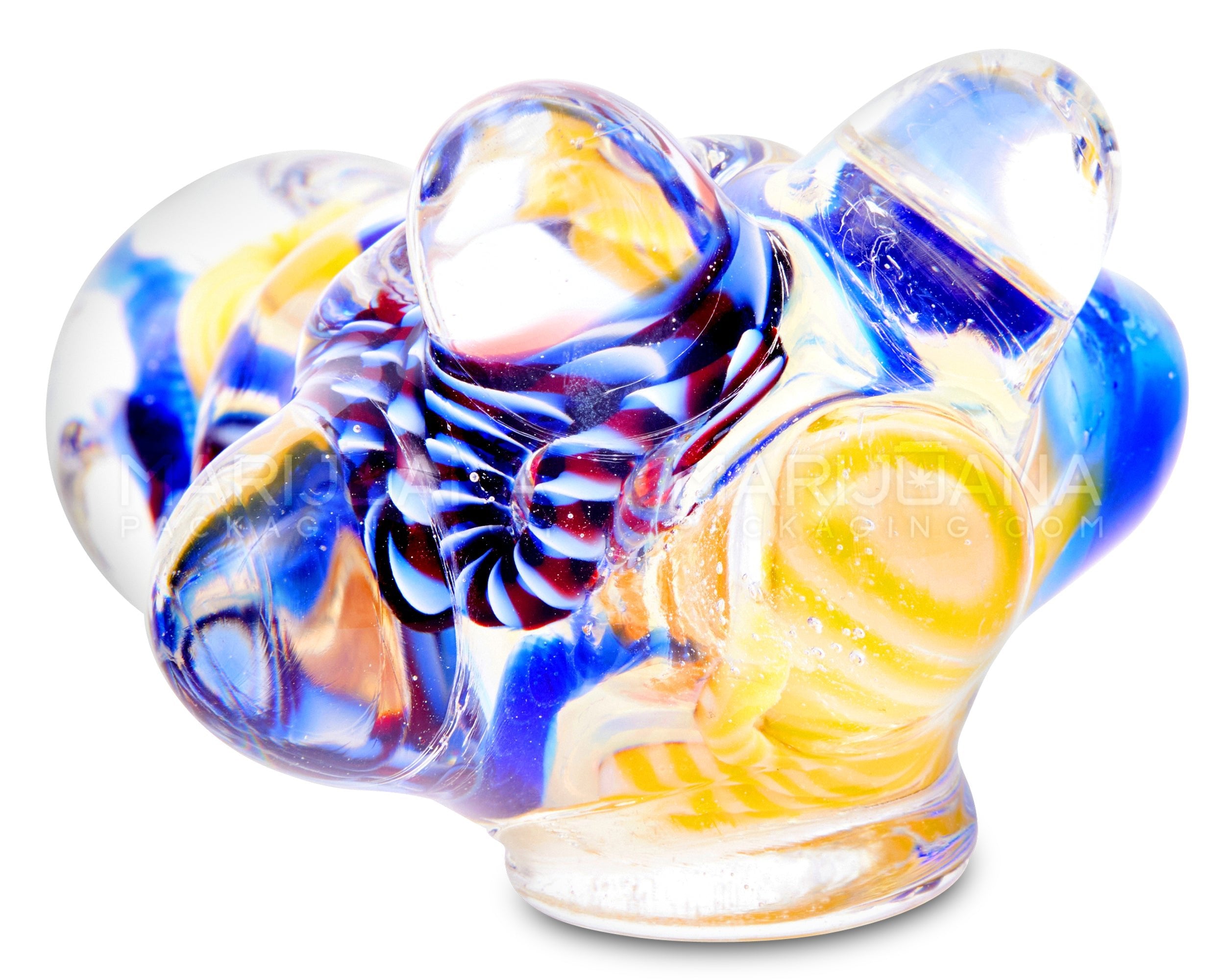 Swirl & Fumed Bulged Spoon Hand Pipe w/ Multi Knockers & Ribboning | 4.5in Long - Glass - Assorted - 4