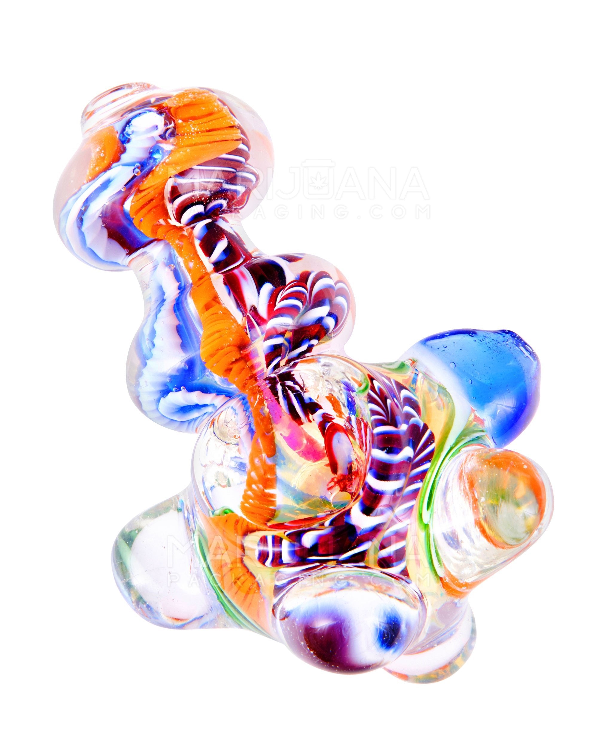 Swirl & Fumed Bulged Spoon Hand Pipe w/ Multi Knockers & Ribboning | 4.5in Long - Glass - Assorted - 6
