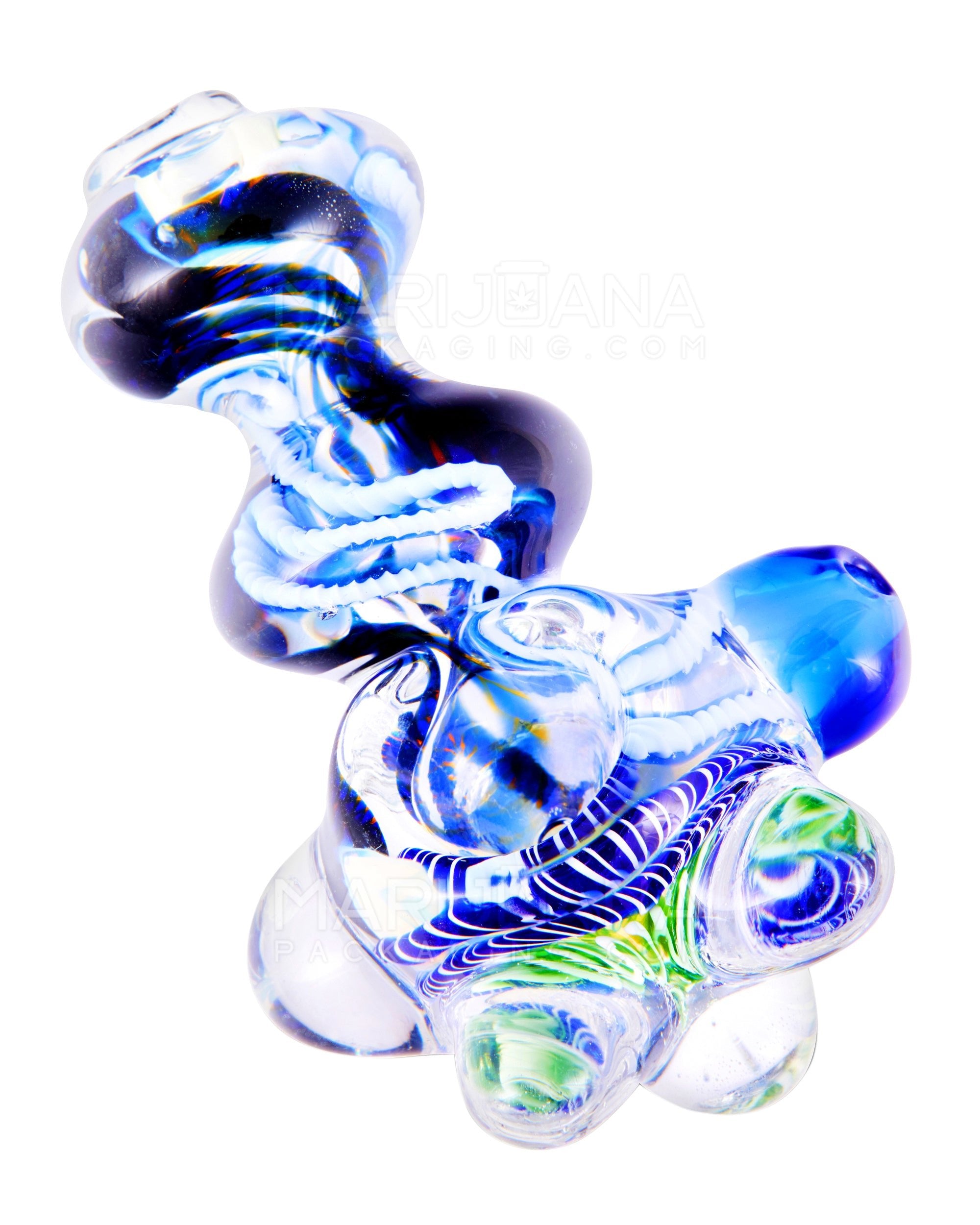 Swirl & Fumed Bulged Spoon Hand Pipe w/ Multi Knockers & Ribboning | 4.5in Long - Glass - Assorted - 7