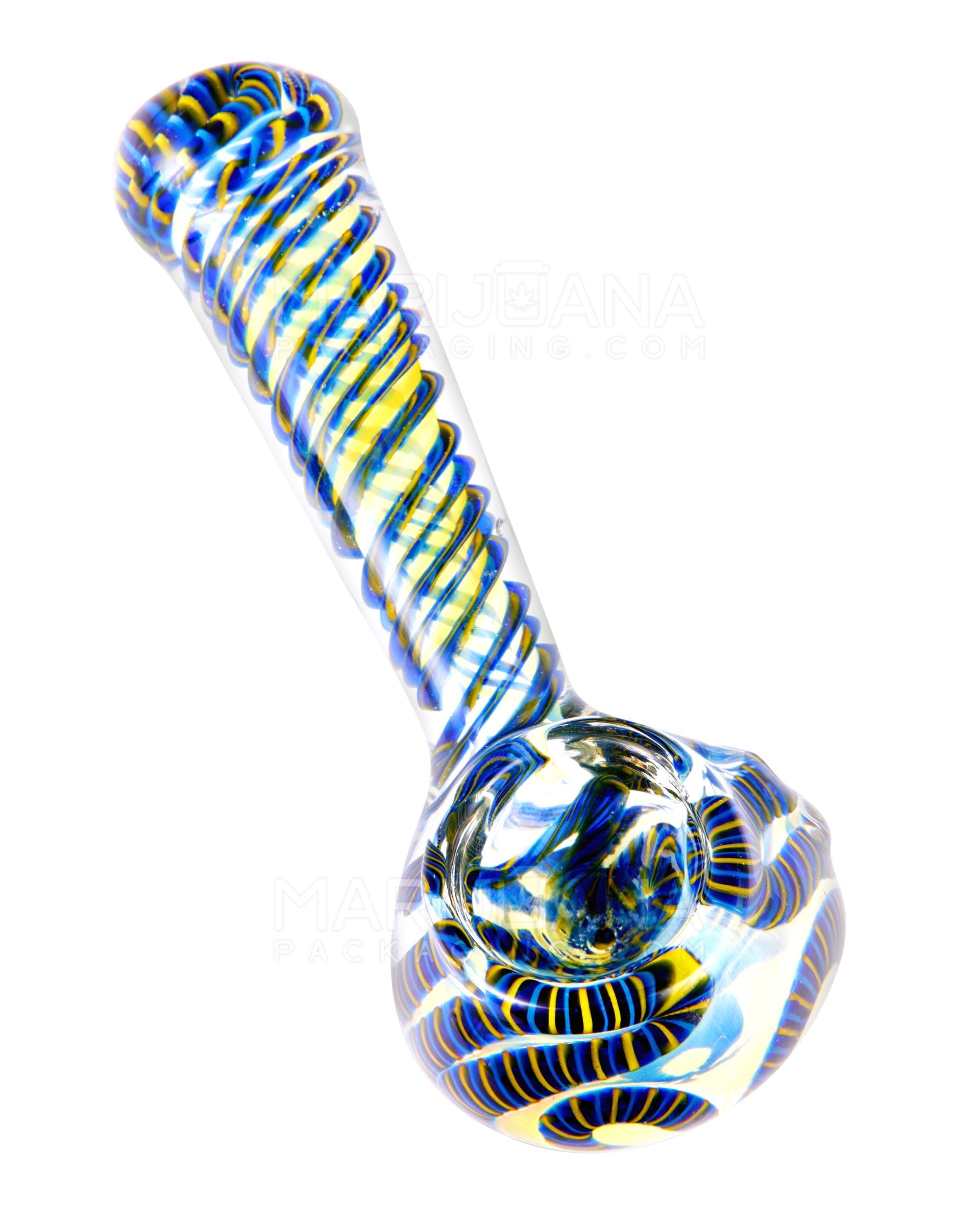 Spiral & Blue Fumed Spoon Hand Pipe w/ Ribboning | 5in Long - Glass - Assorted - 1