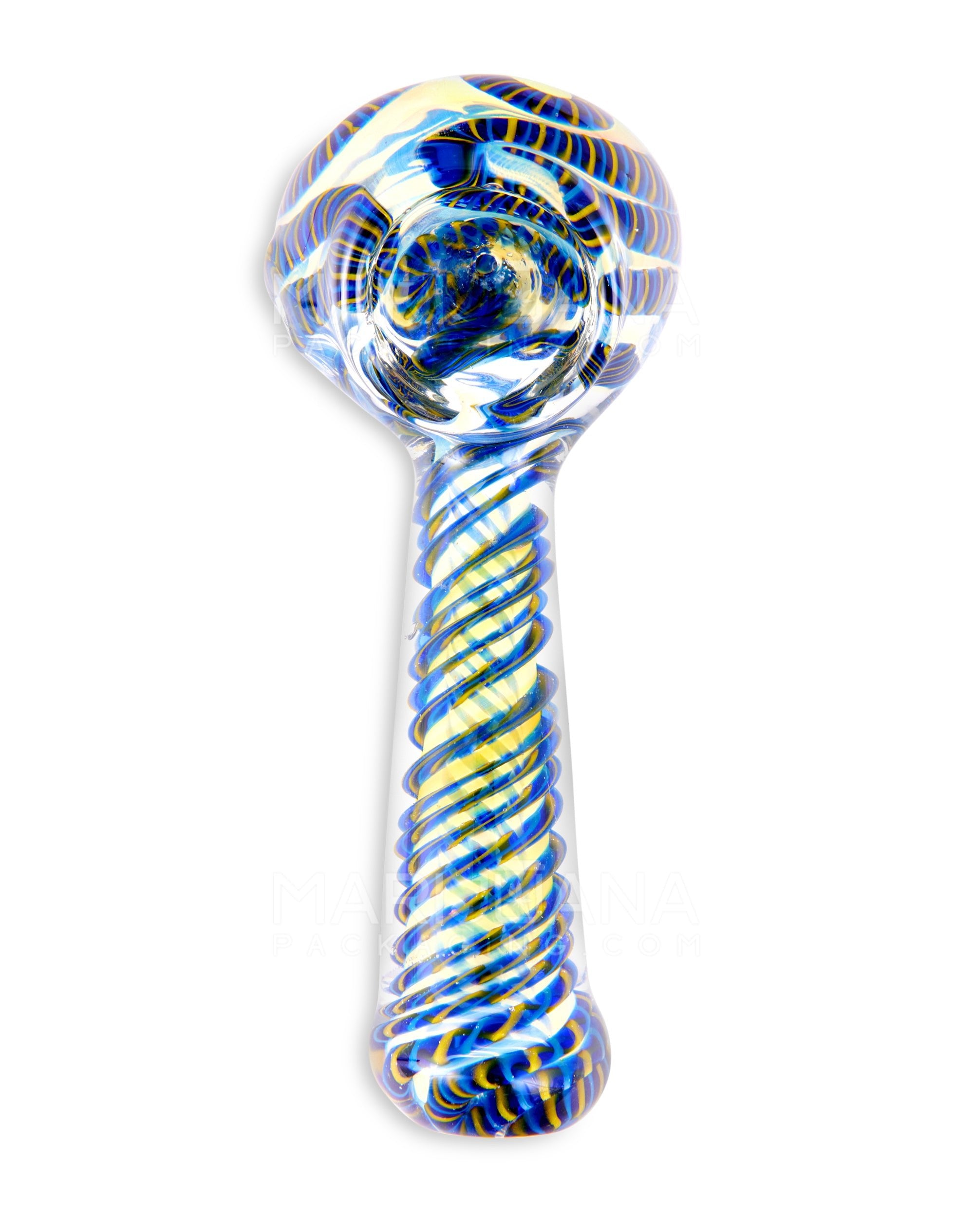Spiral & Blue Fumed Spoon Hand Pipe w/ Ribboning | 5in Long - Glass - Assorted - 2