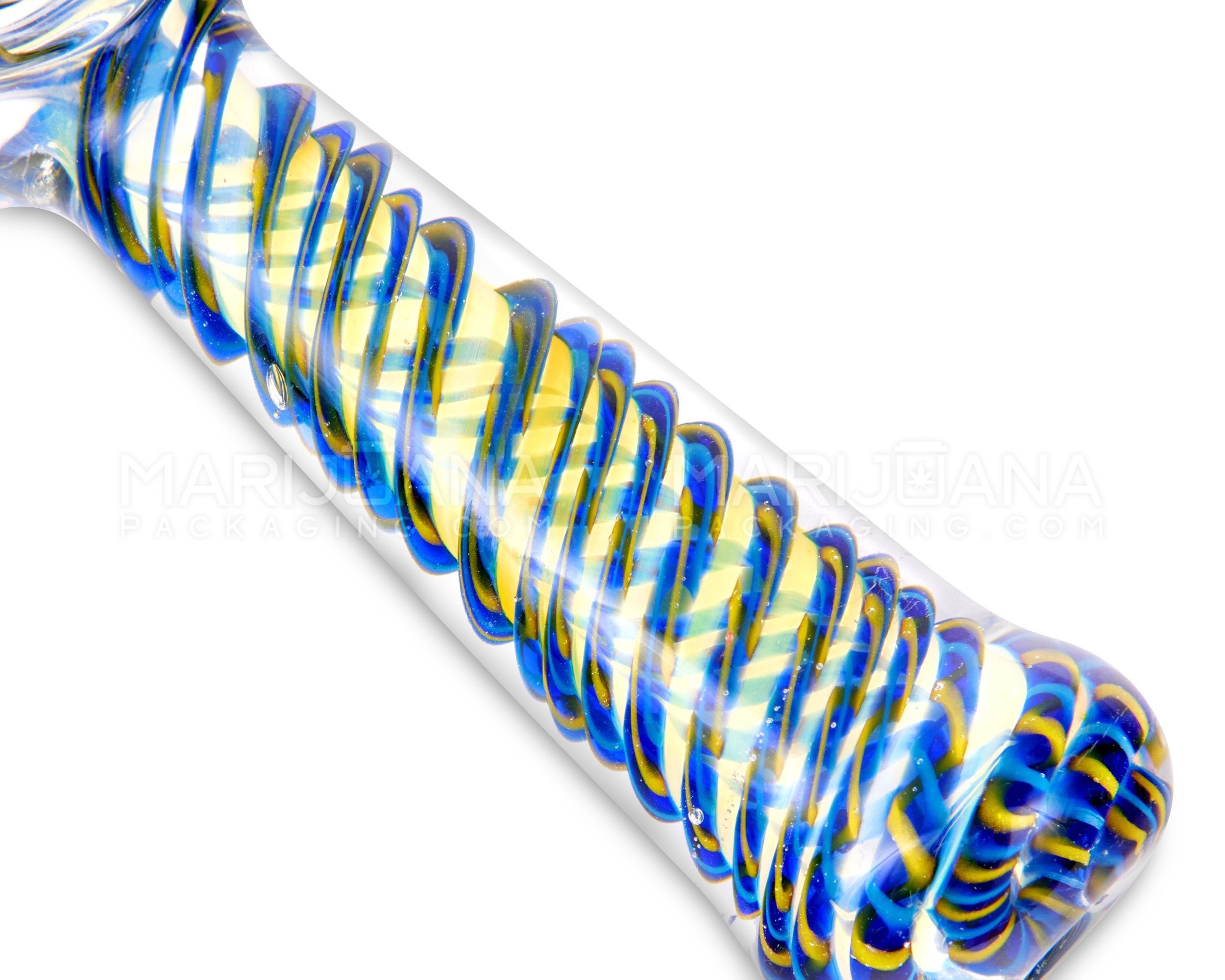 Spiral & Blue Fumed Spoon Hand Pipe w/ Ribboning | 5in Long - Glass - Assorted - 3