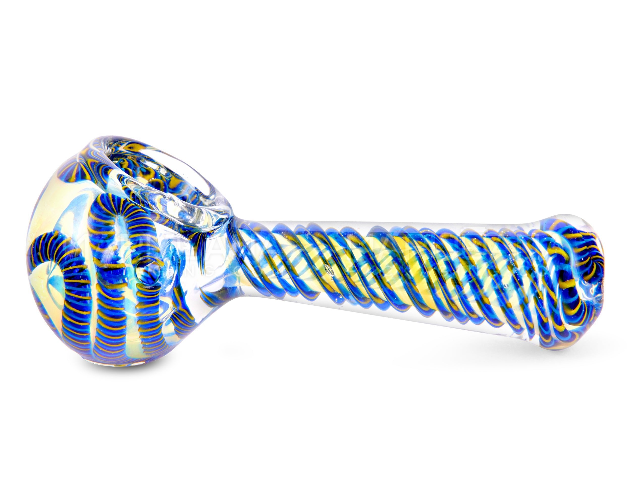 Spiral & Blue Fumed Spoon Hand Pipe w/ Ribboning | 5in Long - Glass - Assorted - 5