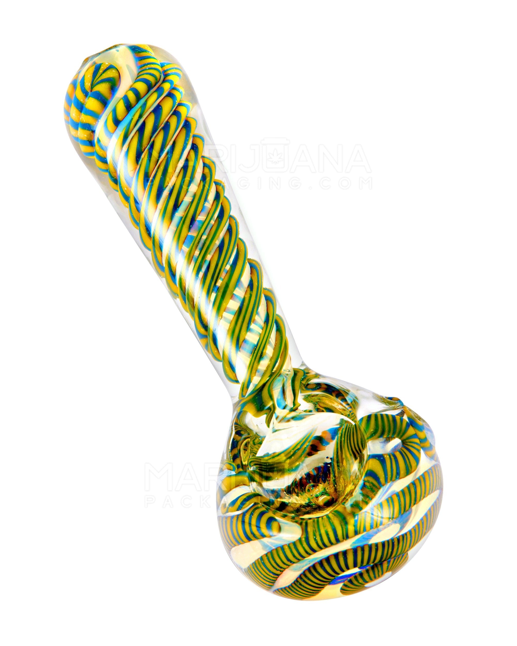 Spiral & Blue Fumed Spoon Hand Pipe w/ Ribboning | 5in Long - Glass - Assorted - 7