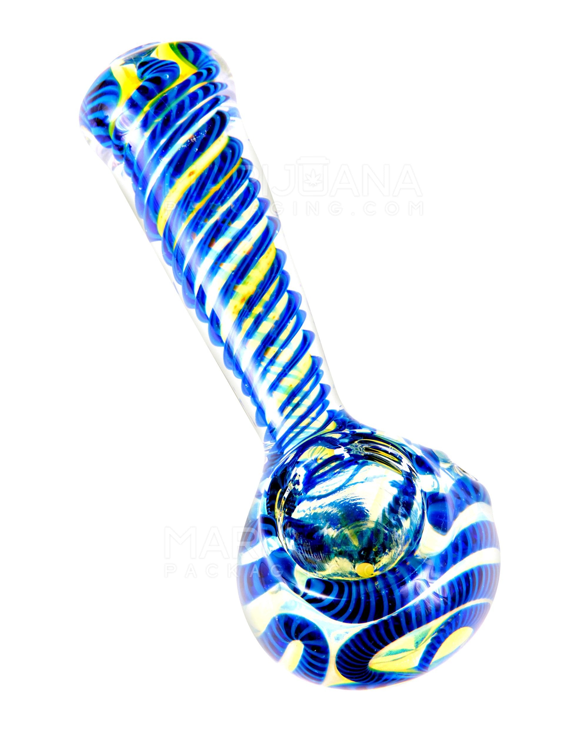 Spiral & Blue Fumed Spoon Hand Pipe w/ Ribboning | 5in Long - Glass - Assorted - 8