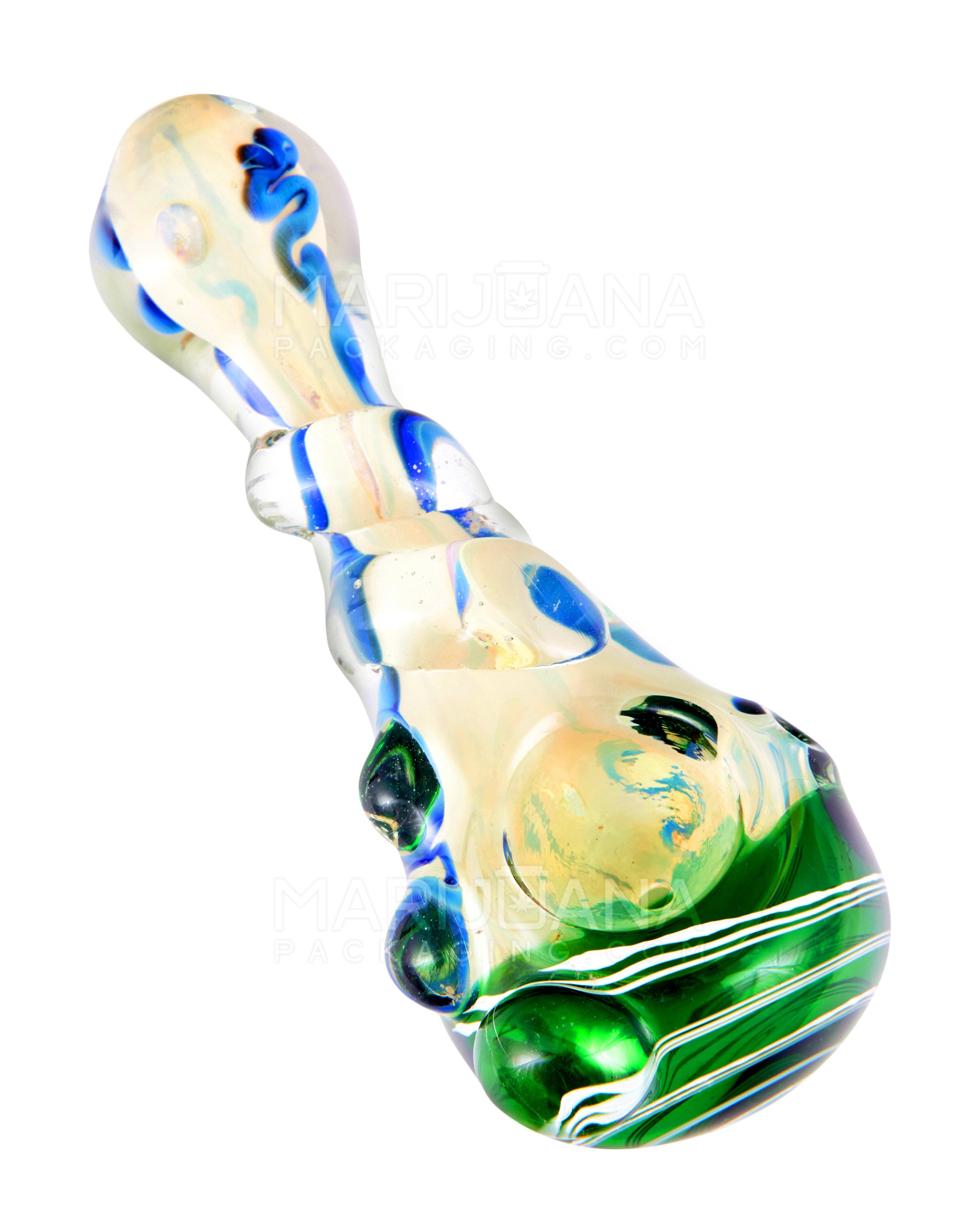 Swirl & Fumed Bulged Spoon Hand Pipe w/ Double Knockers & Spiral Head | 5in Long - Glass - Assorted - 1