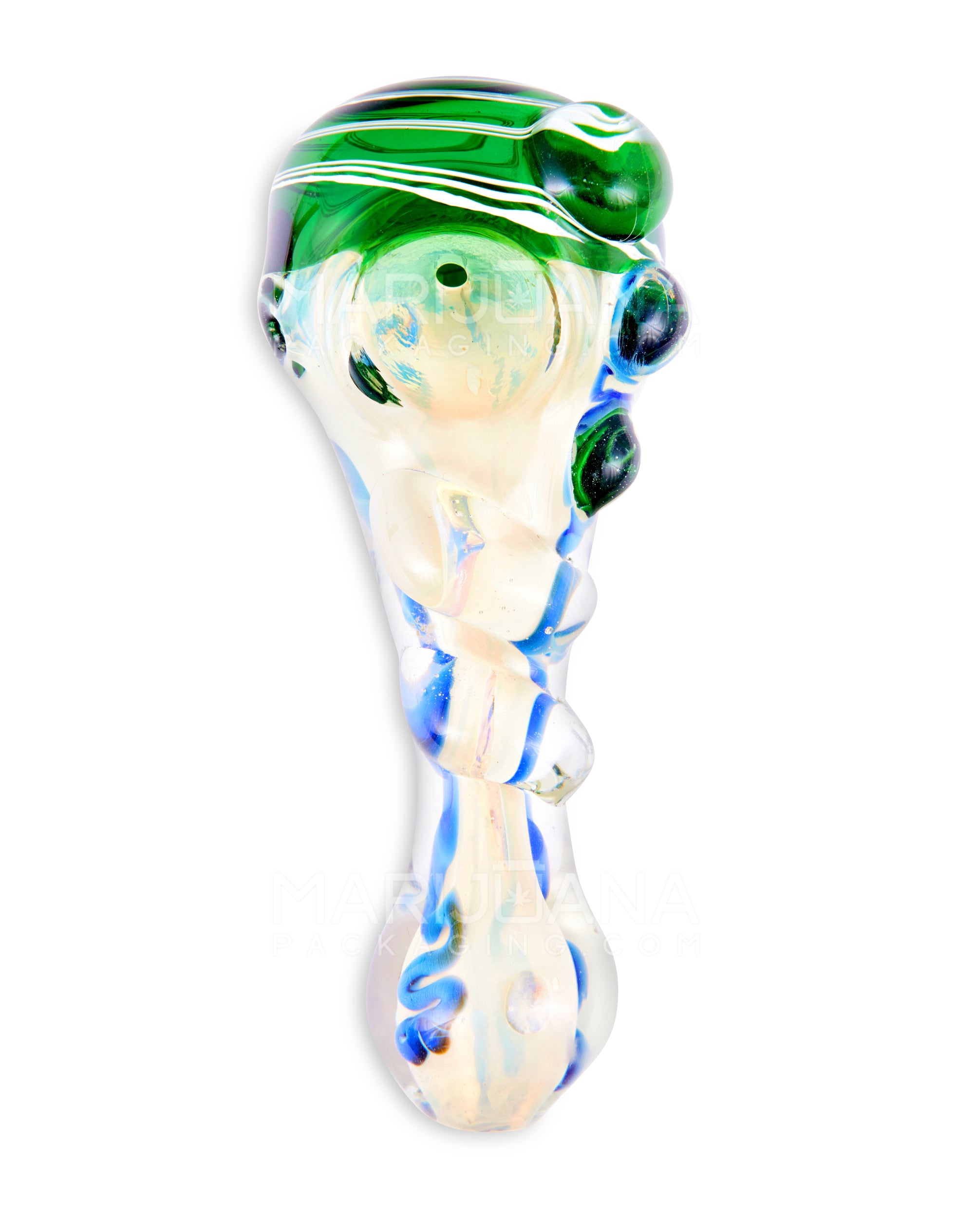 Swirl & Fumed Bulged Spoon Hand Pipe w/ Double Knockers & Spiral Head | 5in Long - Glass - Assorted - 2