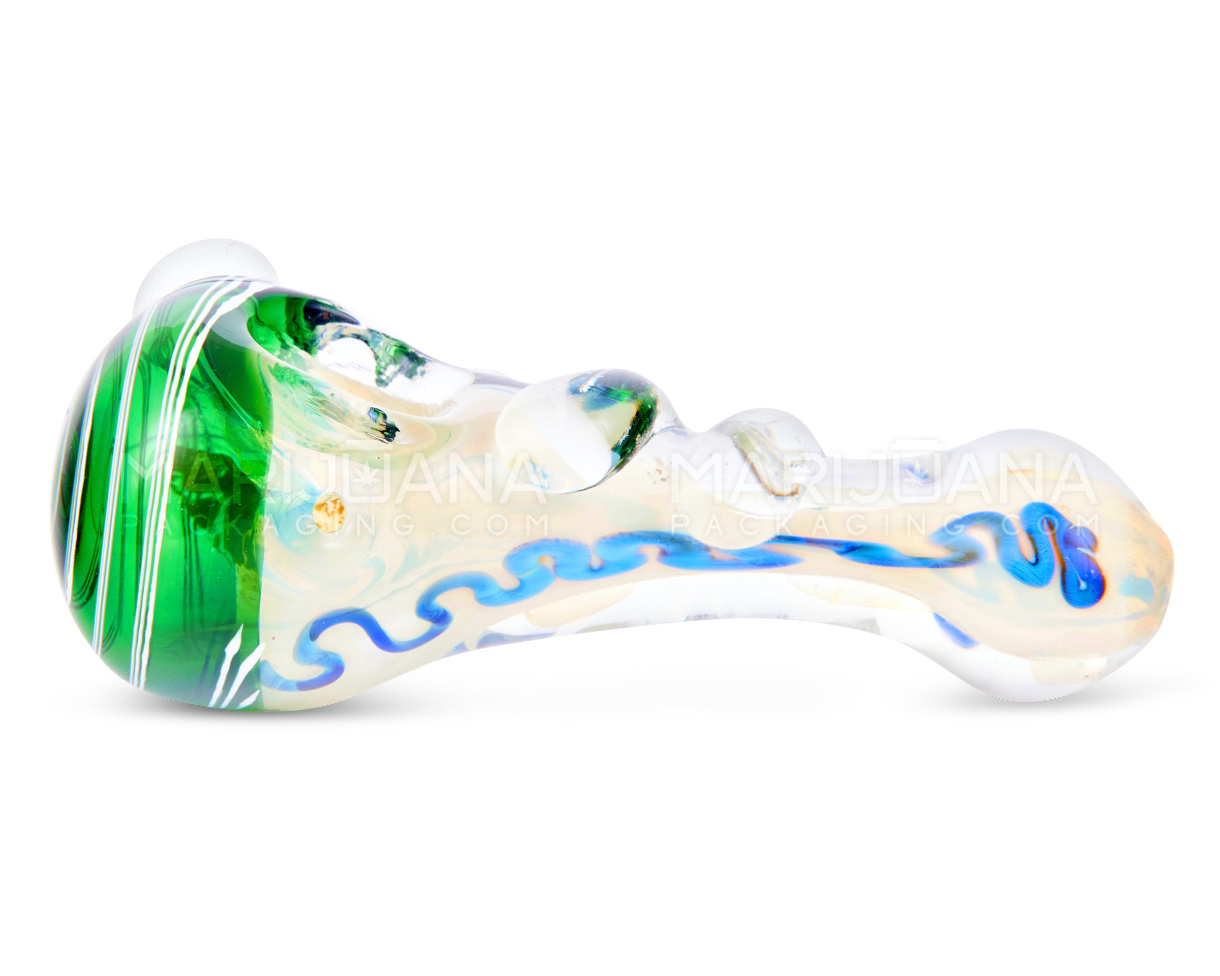 Swirl & Fumed Bulged Spoon Hand Pipe w/ Double Knockers & Spiral Head | 5in Long - Glass - Assorted - 5