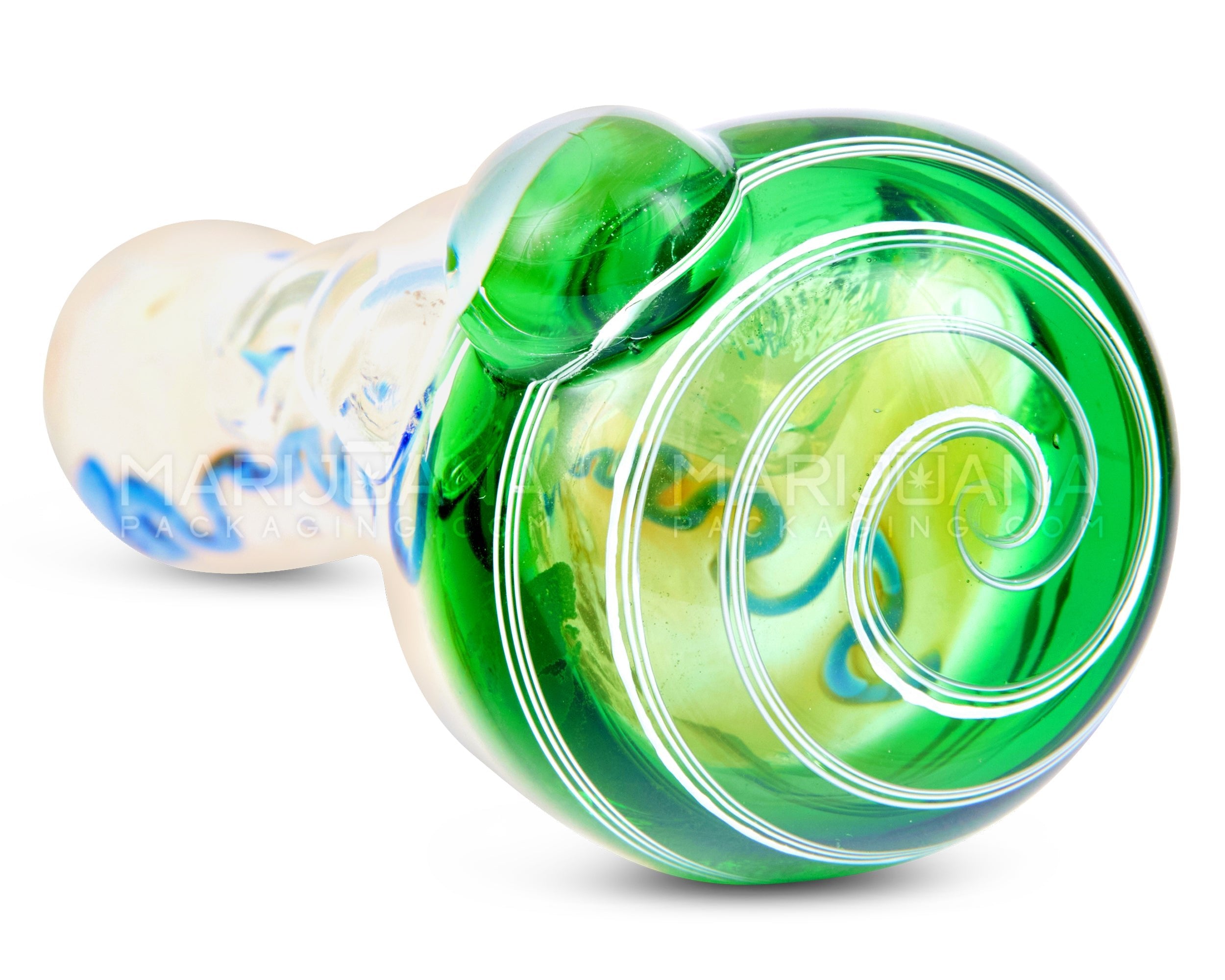 Swirl & Fumed Bulged Spoon Hand Pipe w/ Double Knockers & Spiral Head | 5in Long - Glass - Assorted - 4