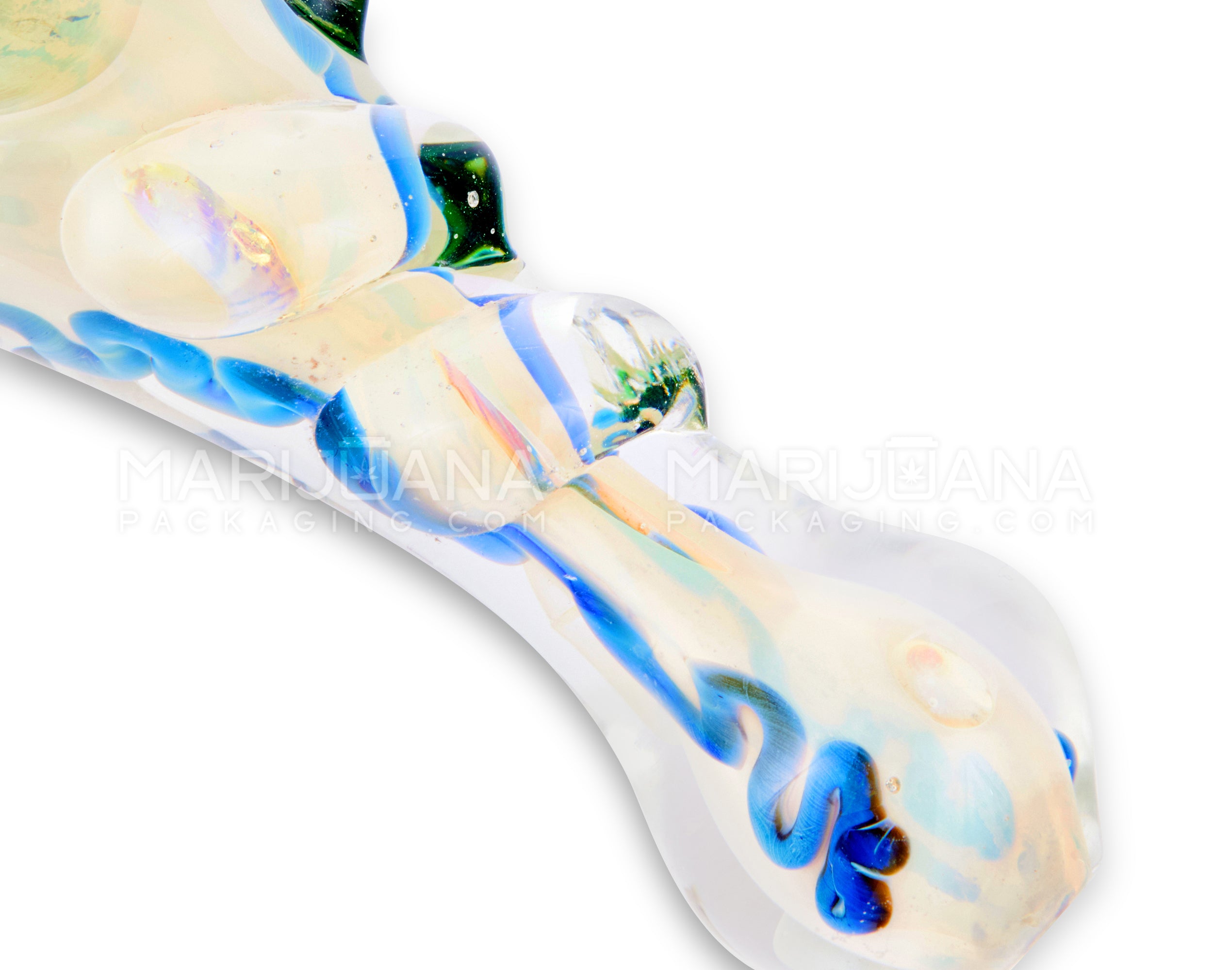 Swirl & Fumed Bulged Spoon Hand Pipe w/ Double Knockers & Spiral Head | 5in Long - Glass - Assorted - 3